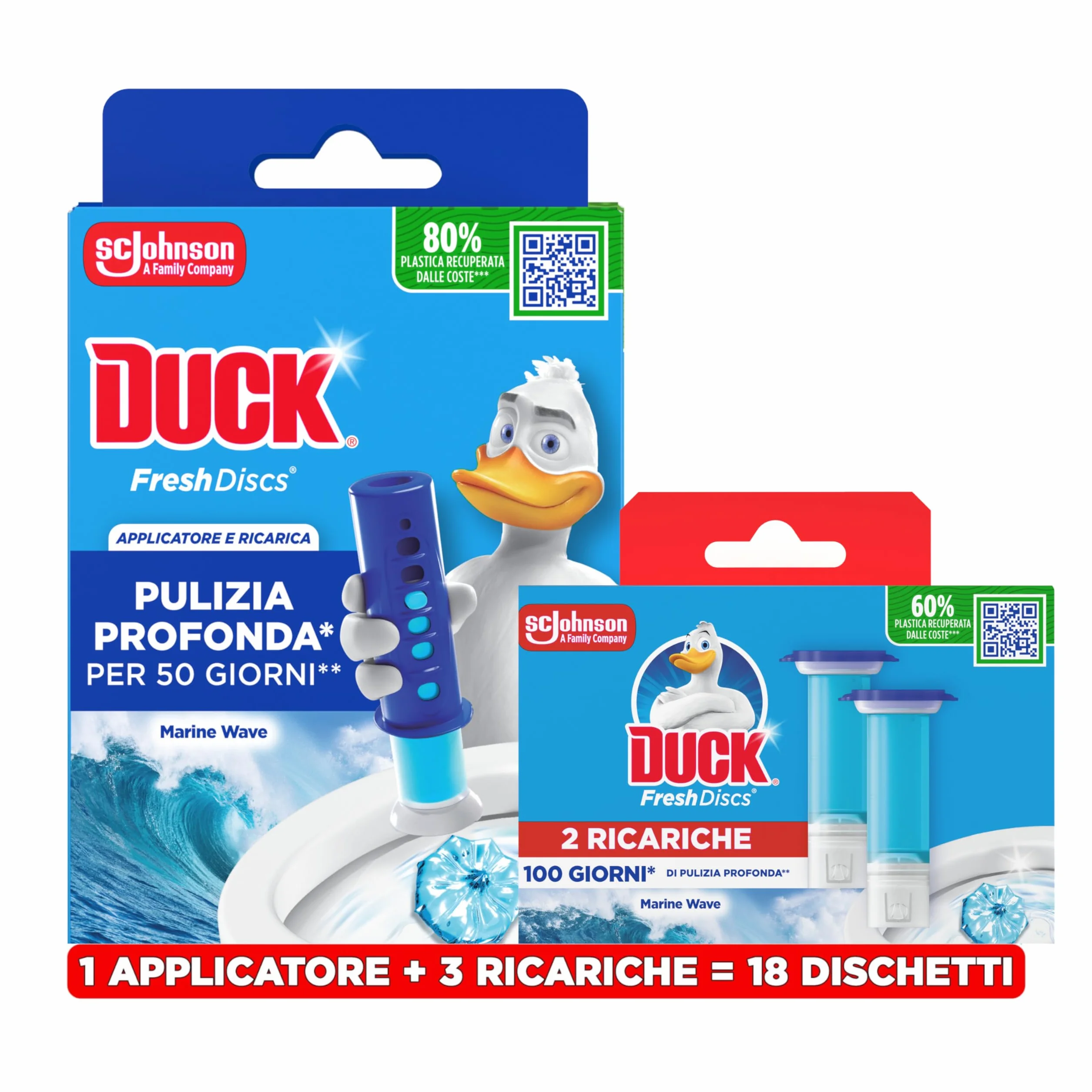 Duck Fresh Discs Detergente Bagno con Applicatore Dischi Gel Igienizzanti WC Profumo Brezza Marina 18 Dischetti Gel