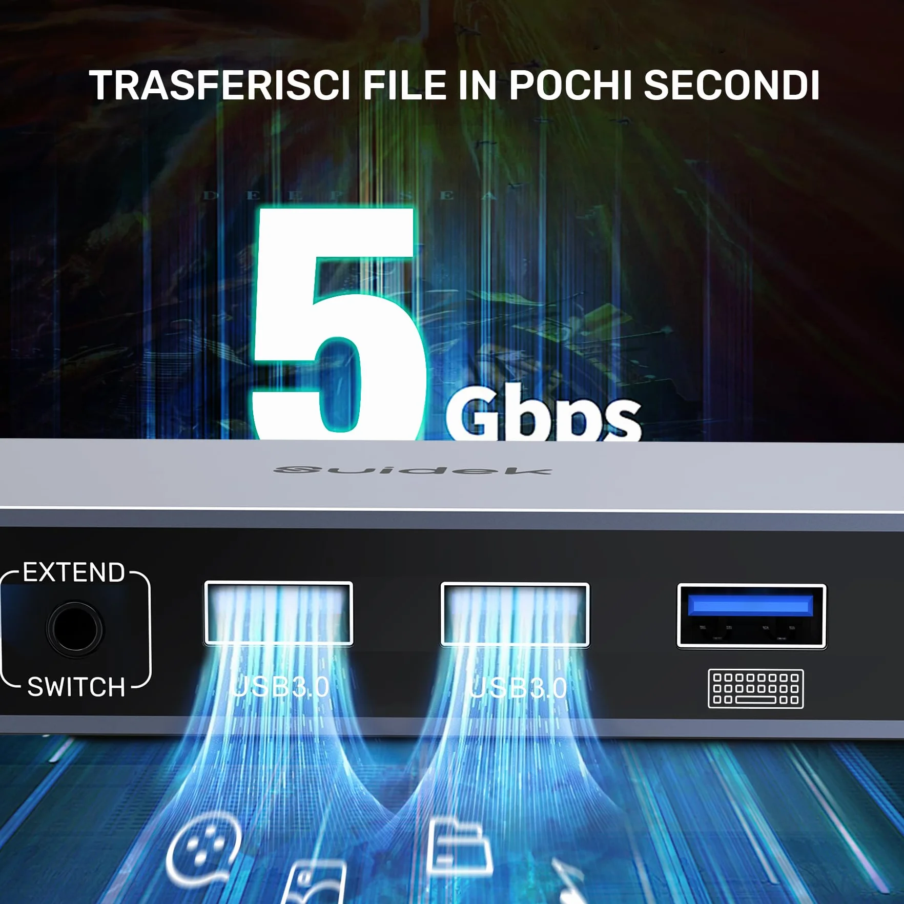 SUIDEK Switch KVM USB 3.0 HDMI, switcher USB e HDMI con 4 porte USB 3.0, per 2 computer che condividono tastiera, mouse, stampante, disco rigido e 1 monitor, supporto 4K@60Hz con 2 cavi USB