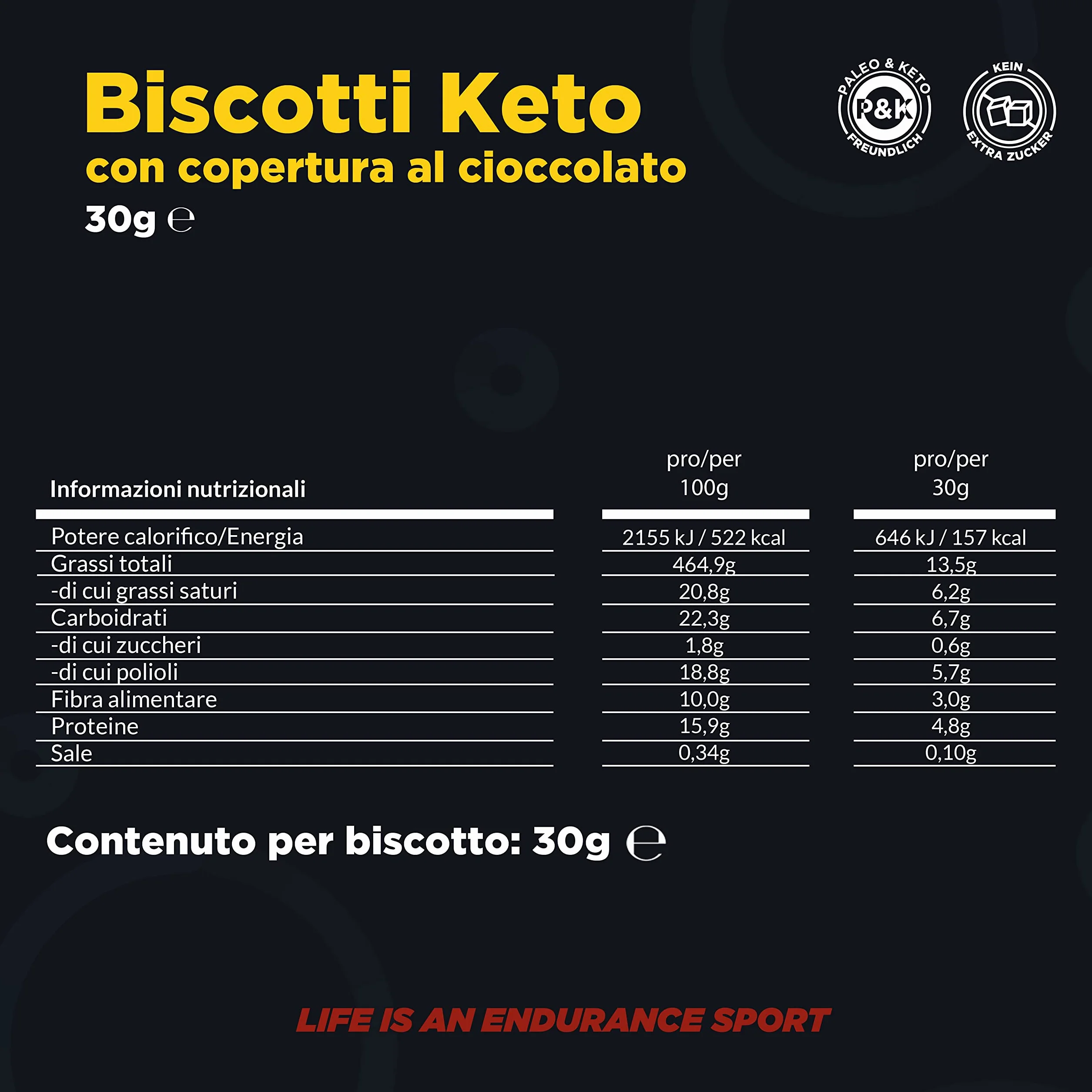Daily Endurance Biscotti Keto Senza Zucchero 540g 0,7g Carboidrati Ghiaccioli al Cioccolato Spuntini Low Carb