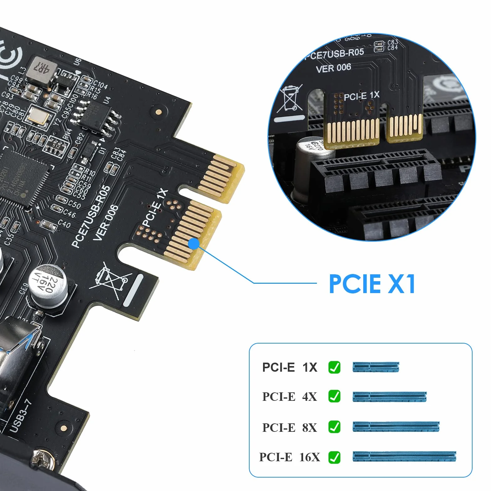 USB Interno 7 Porte Scheda di Espansione PCIe USB 3.2 Gen1 (5Gbps) Hub Interno Adattatore Controller per PC - Compatibile con Windows 10/8/7