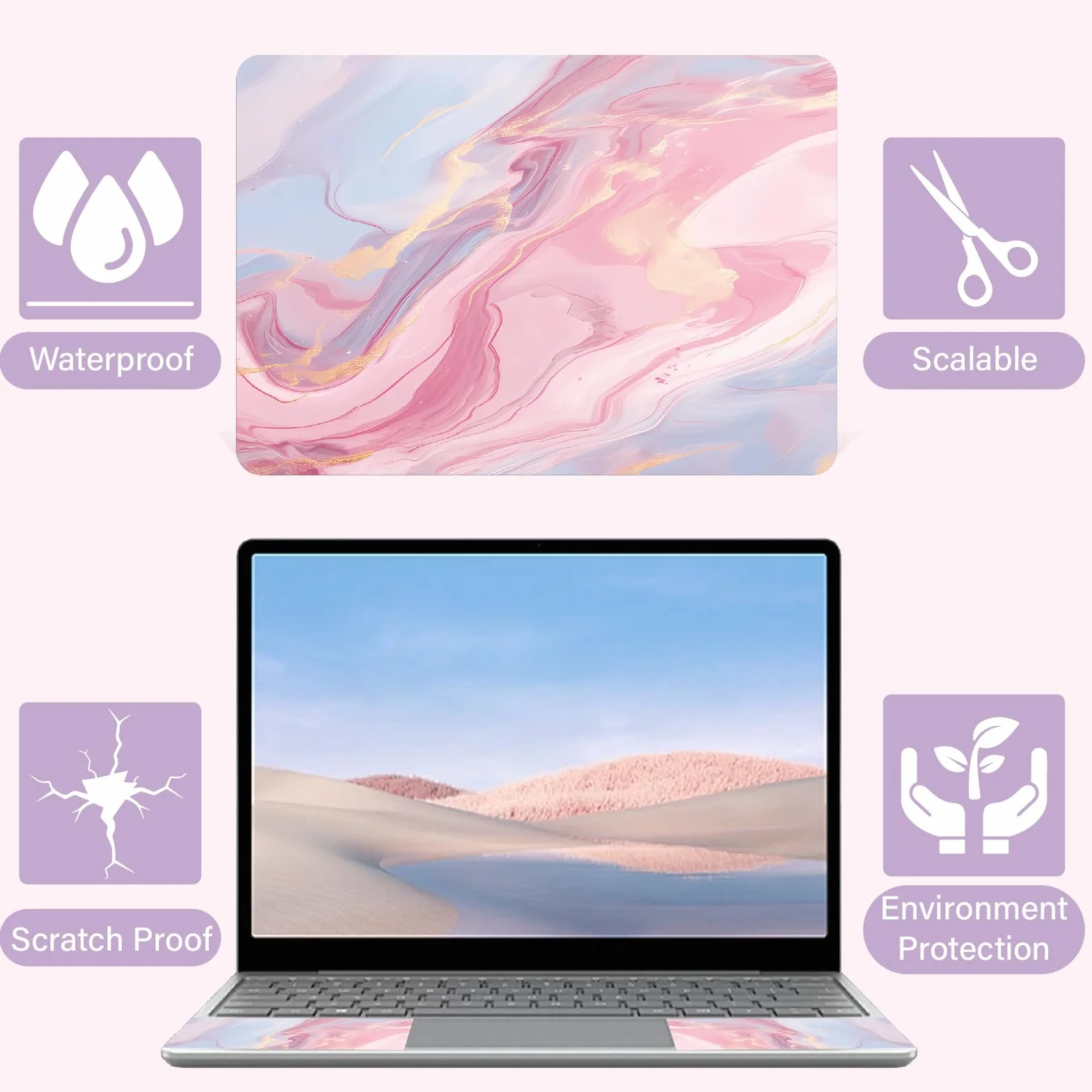CREATCABIN Adesivo Laptop In Marmo Rosa Adesivo Netbook AdesivoNotebook Decalcomania Artistica 12" 13" 13.3" 14" 15" 15.4" 38x27cm ProtezioneLaptop Impermeabile Antigraffio Rimovibile FacileApplicare