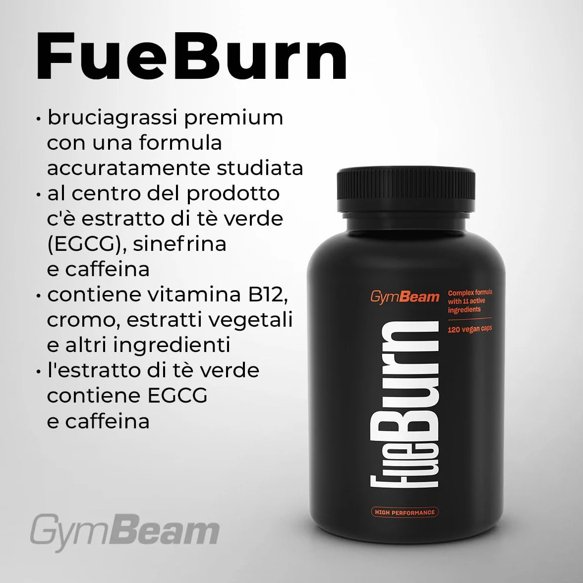 GymBeam FueBurn Bruciagrassi Termogenico Integratore Dimagrante con Tè Verde, Caffeina e Sinefrina, 60 Capsule
