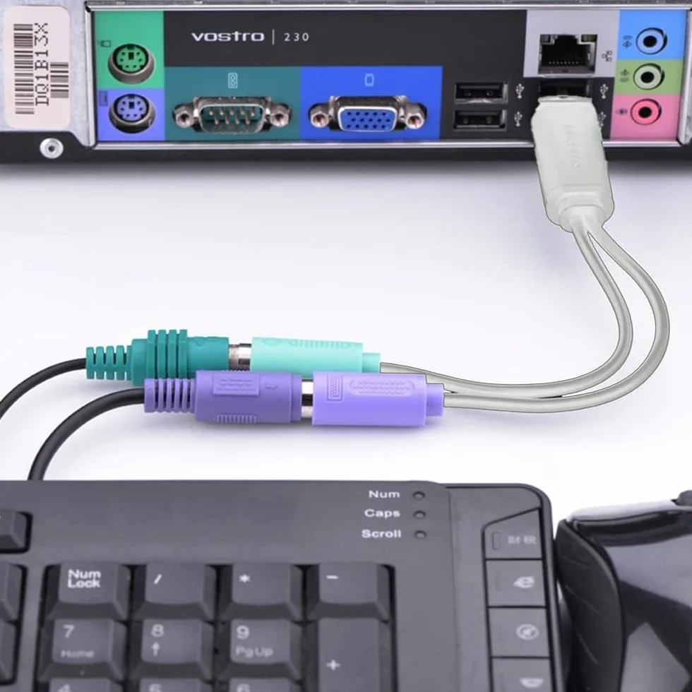 TECHZOCO PS2 - Cavo convertitore USB, adattatore tastiera e mouse, interruttore KVM, compatibile con Windows e Linux, 15 cm, nero