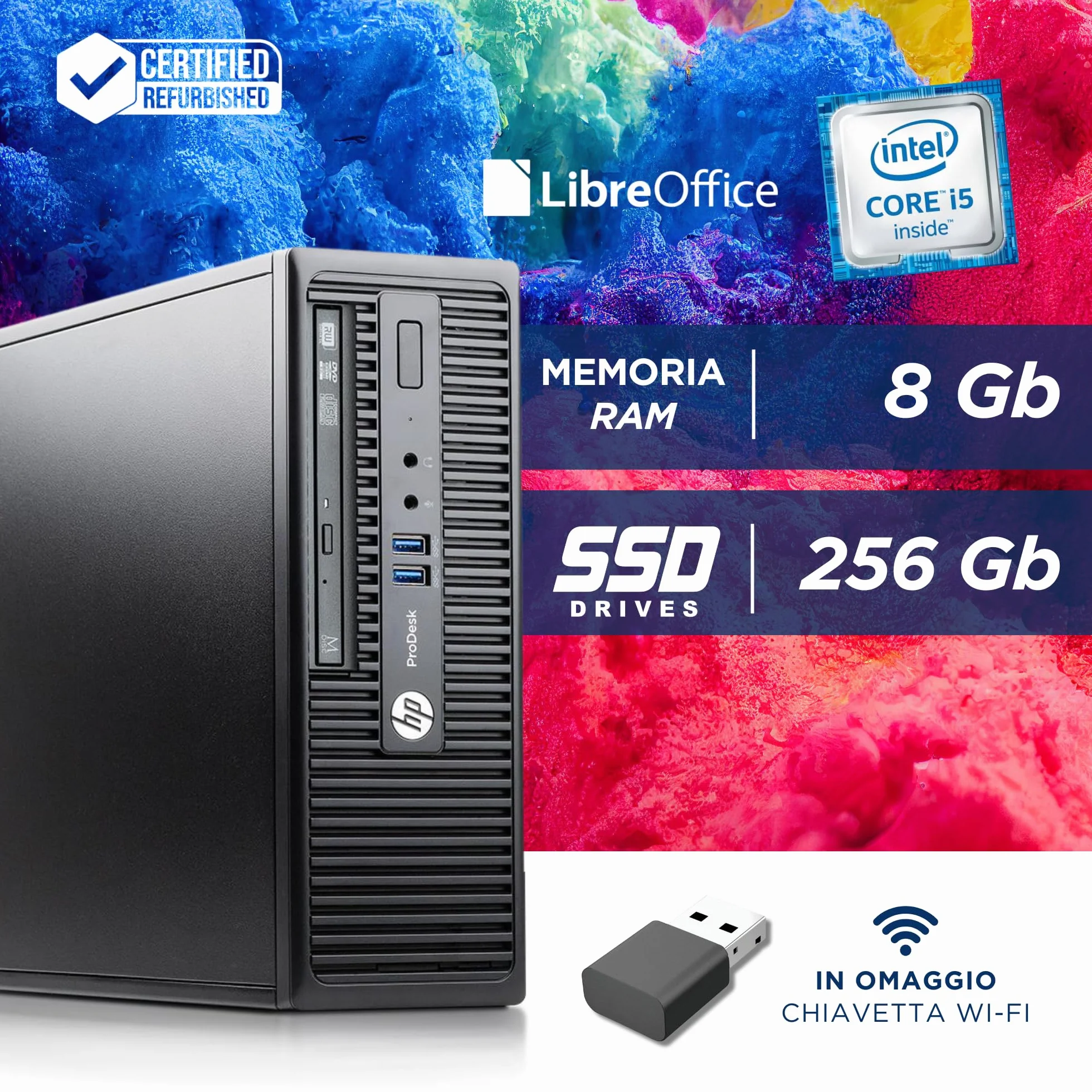 HP ProDesk Desktop PC SFF Intel i5-6500 3.20 GHz 8GB RAM 256GB SSD VGA DisplayPort Wi-Fi Libre Office (Ricondizionato)