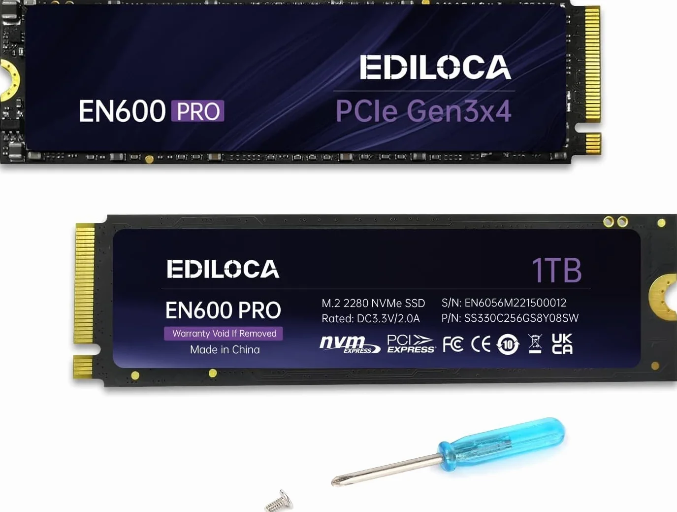 Ediloca EN600 PRO 256GB SSD Interno PCIe Gen3, NVMe M.2 2280, cache SLC, 2800 MB/s in lettura, 1400 MB/s in scrittura, 3D NAND TLC, Unità a stato solido interne, compatibile con desktop e laptop