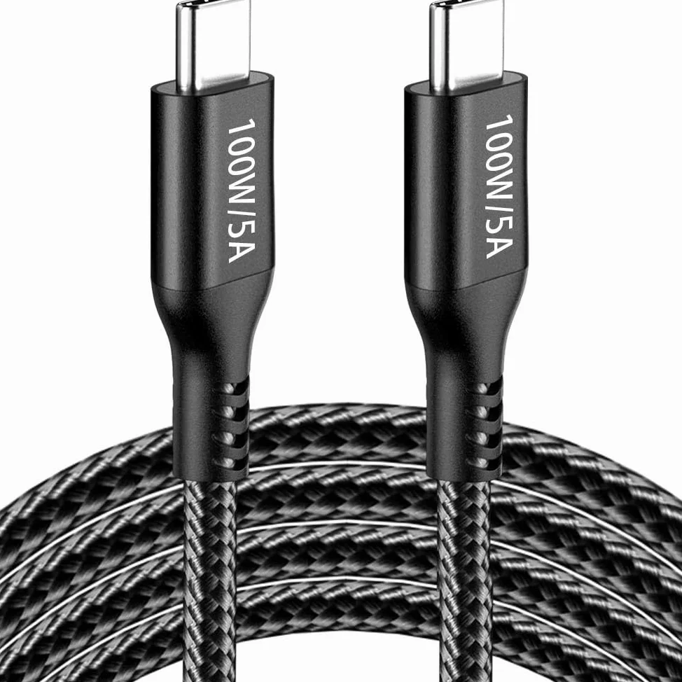 Cavo di ricarica veloce da USB-C a USB-C, 15 m, 100 W, in nylon, compatibile con MacBook Pro/Air, iPad Air 5, iMac, Samsung Galaxy S24/S23/S22/S21, Moto Edge +, Google Pixel 8 Pro