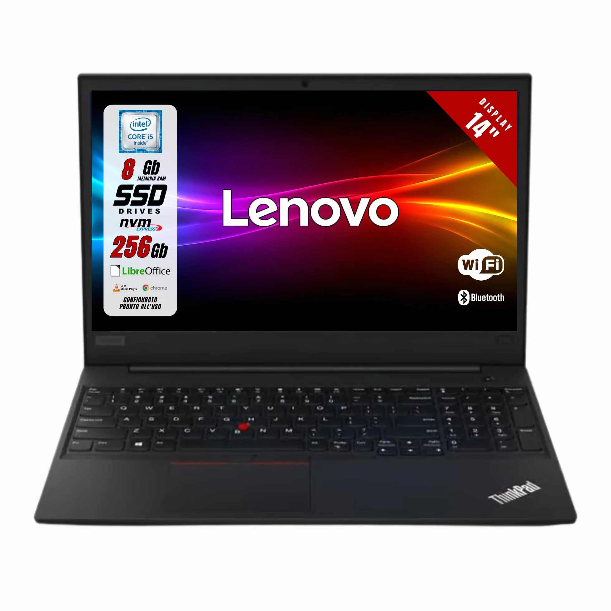 Lenovo ThinkPad Pc Portatile Intel i5-8365u 4 Core 1.6Ghz Ram 8Gb SSD 256Gb Display 14.1" FHD Win 11 Notebook Ricondizionato