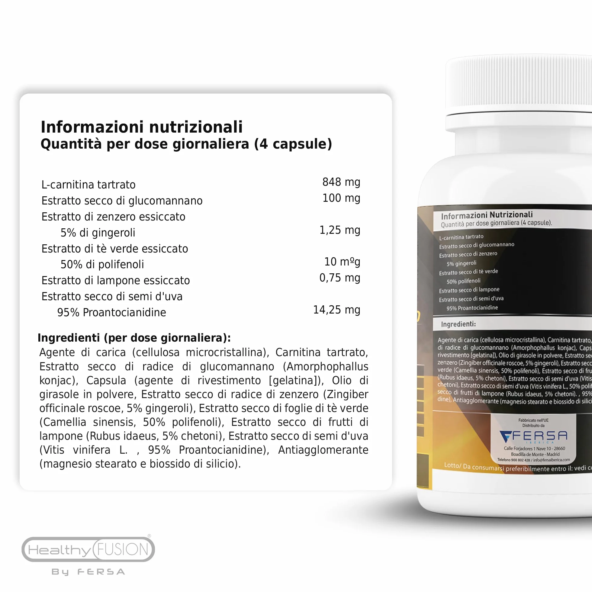 Healthy Fusion TermoXtreme Termogenico dimagrante bruciagrassi L-Carnitina CLA Glucomannano Tè verde 90u