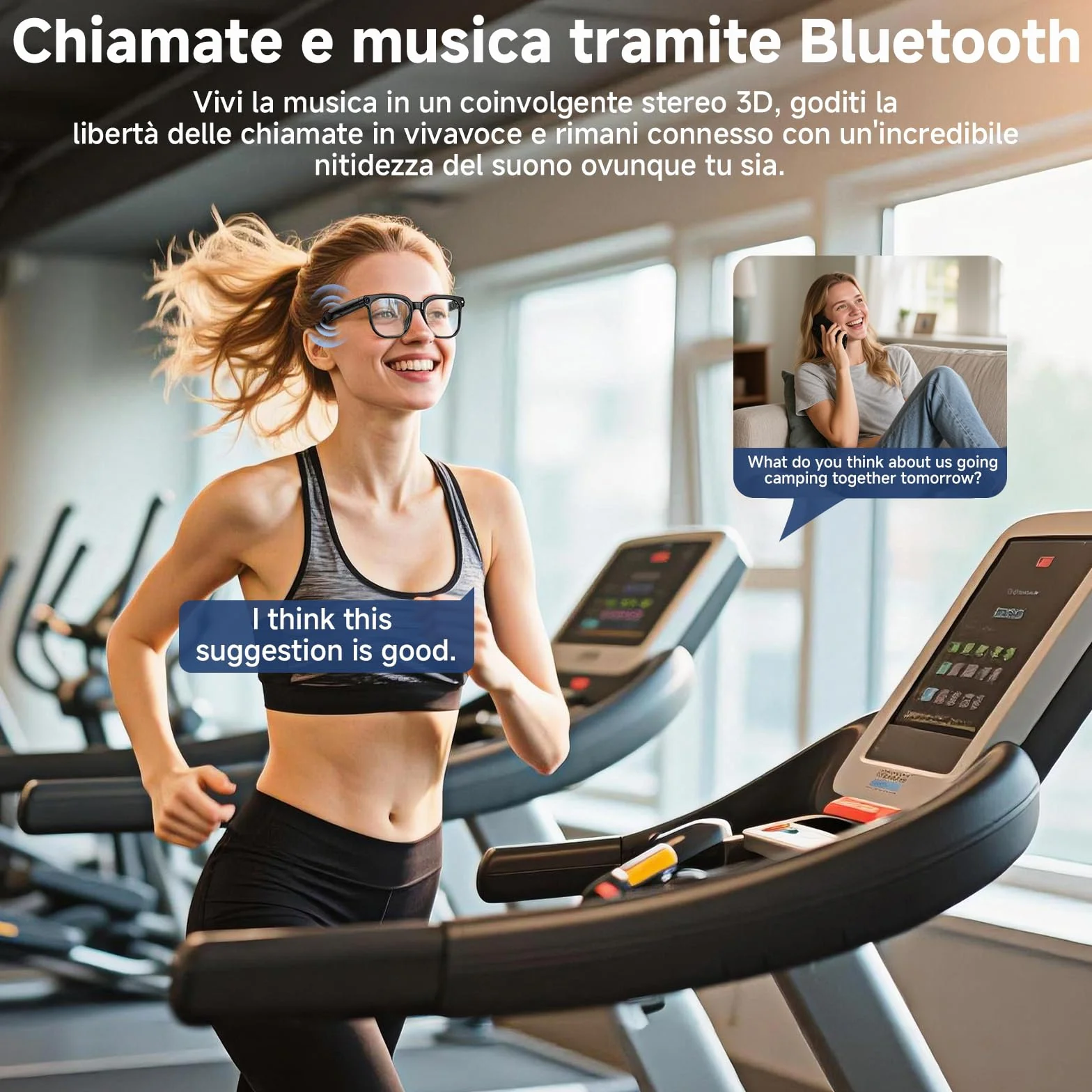 Occhiali Intelligenti AI Smart Glasses 8K Fotocamera 2 Lenti HD 1080p Bluetooth Chiamate Nero