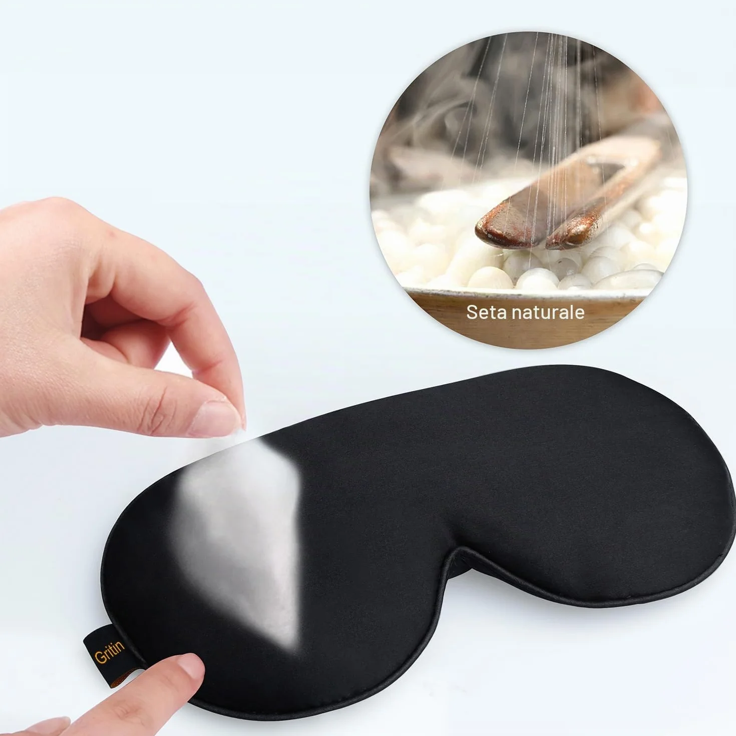 Gritin Mascherina per Dormire in 100% Seta Naturale Pura con Tappi per Orecchie e Cinghia Regolabile