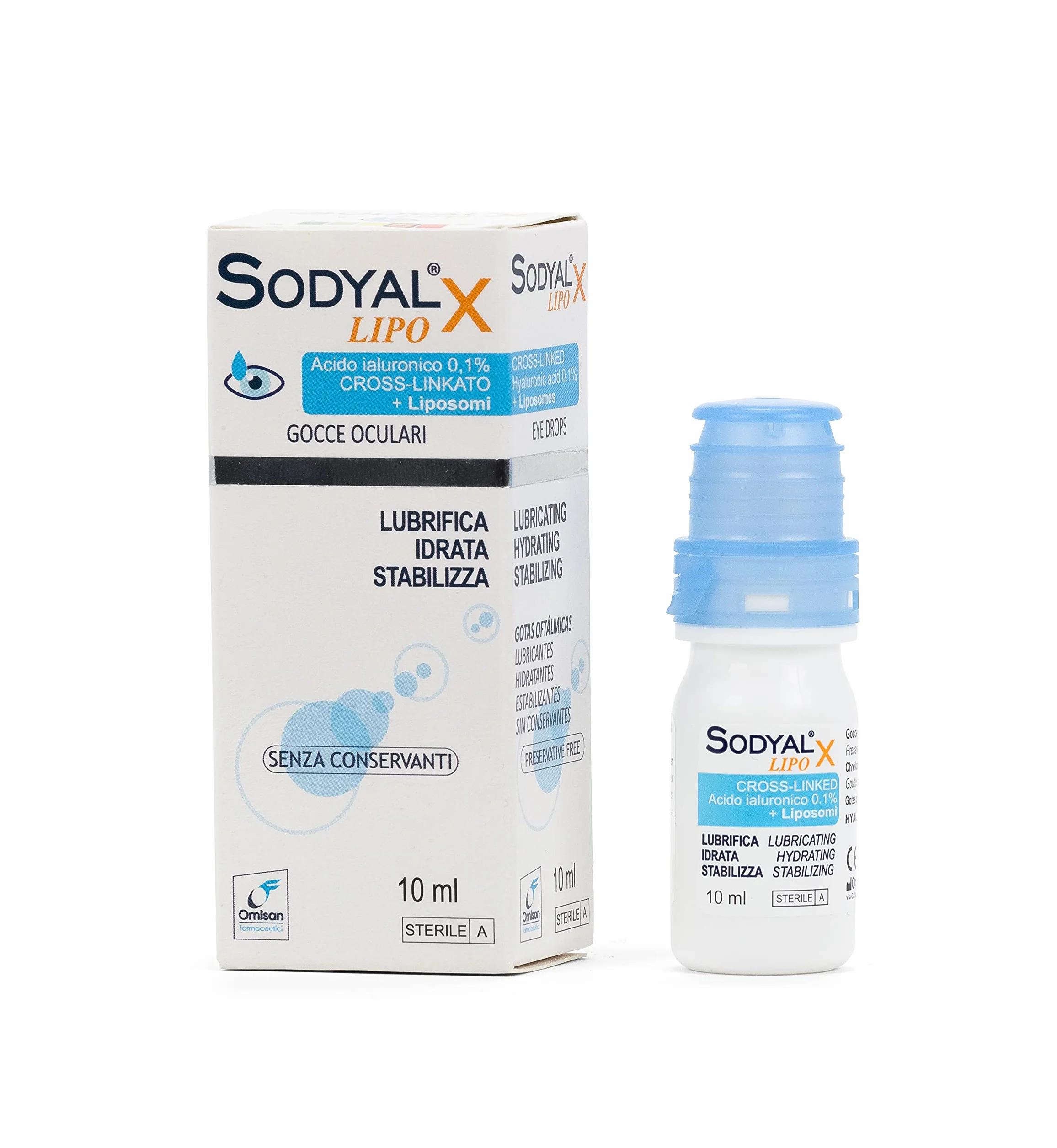 Sodyal X LIPO Gocce oculari Acido ialuronico cross-linkato Fosfolipidi senza conservanti 10 ml