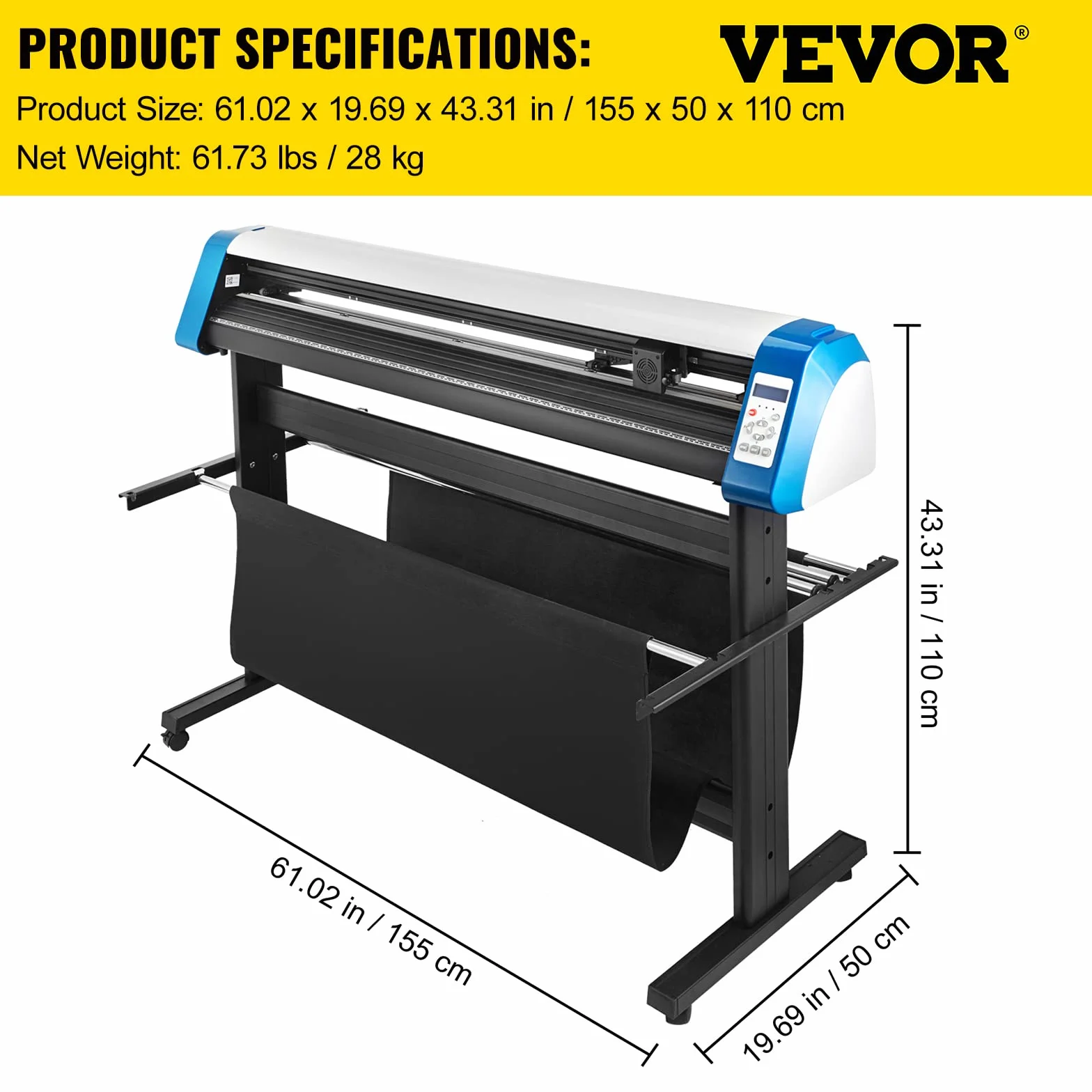 VEVOR Taglierina per Vinile 53 Pollici Taglierina per Vinile Macchina per Taglio Semiautomatica per Stampante per Vinile Fai da Te Posizionamento Manuale Taglio di Segnaletica