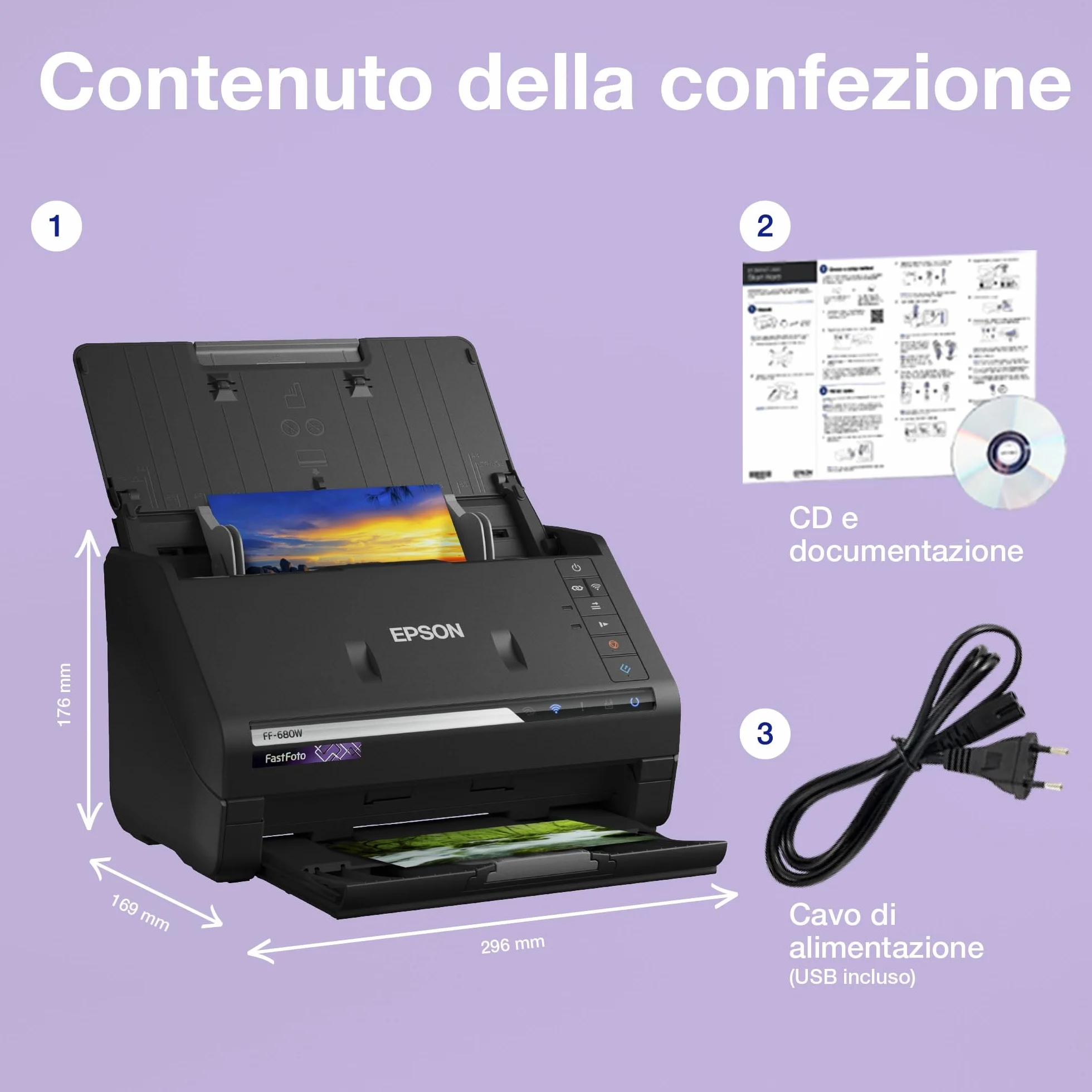 Epson Fastfoto FF-680W Scanner Rapido con Alimentatore Automatico, 600 Dpi, 45 Ppm, Wi-Fi, OCR