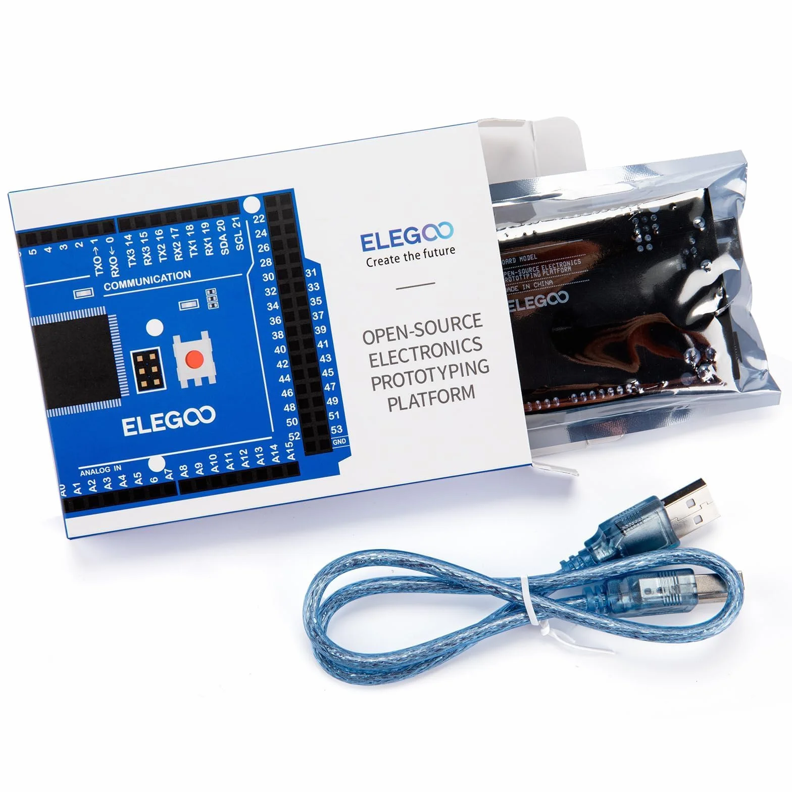 ELEGOO Mega 2560 R3 Scheda di Microcontrollore Compatibile con Arduino IDE con Microcontroller Basata con USB Cavo Blu Versione Mega Kit
