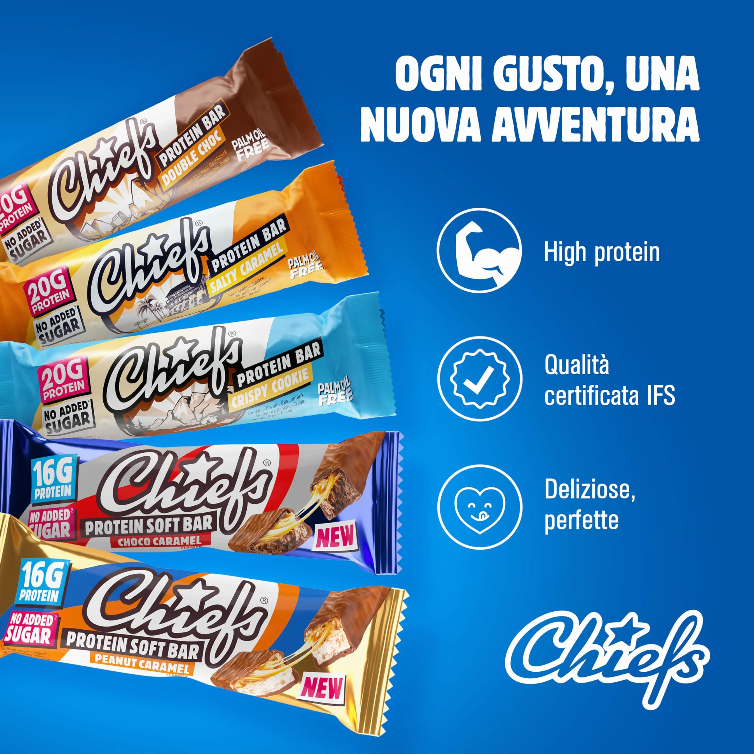 Chiefs Protein Bar 20g proteine 214kcal 12 x 55g Salty Caramel