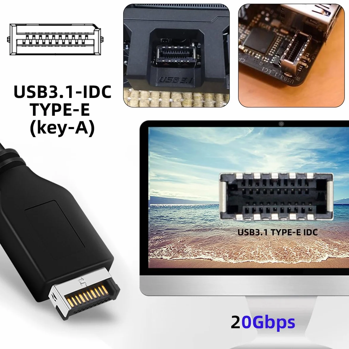 Cablecc Adattatore per scheda madre da 20 Gbps USB 3.2 Gen2 Type-E IDC Front Header USB-C a PCI-E 4X Express Card per scheda madre desktop