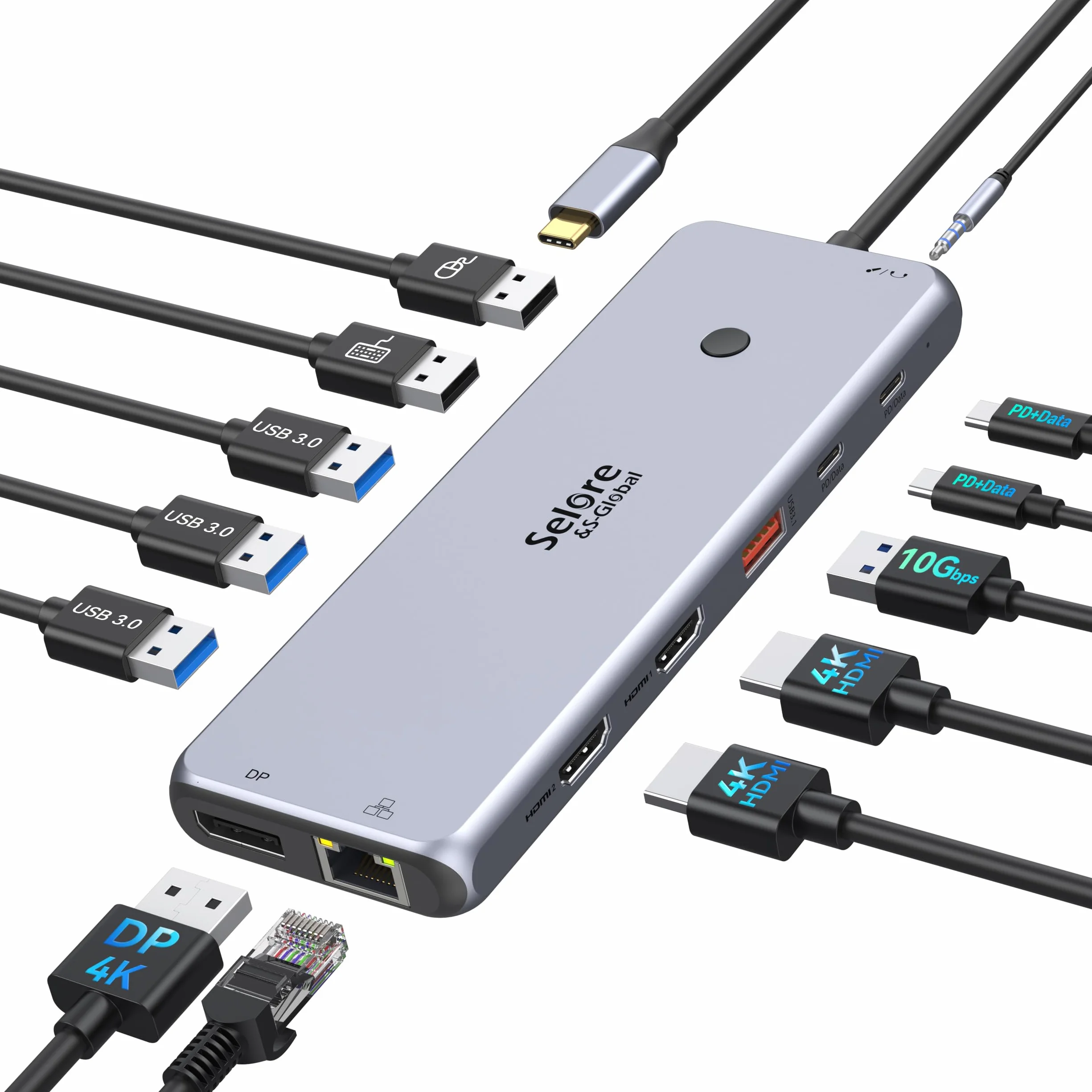 Docking Station C Triple Display 13 in 1 Hub Dual HDMI 3 Monitor 2 x 4K HDMI, DisplayPort, 10G USB 3.1, USB 3.0, Gigabit Ethernet, 100W PD, Data Transfer, Audio/Mic