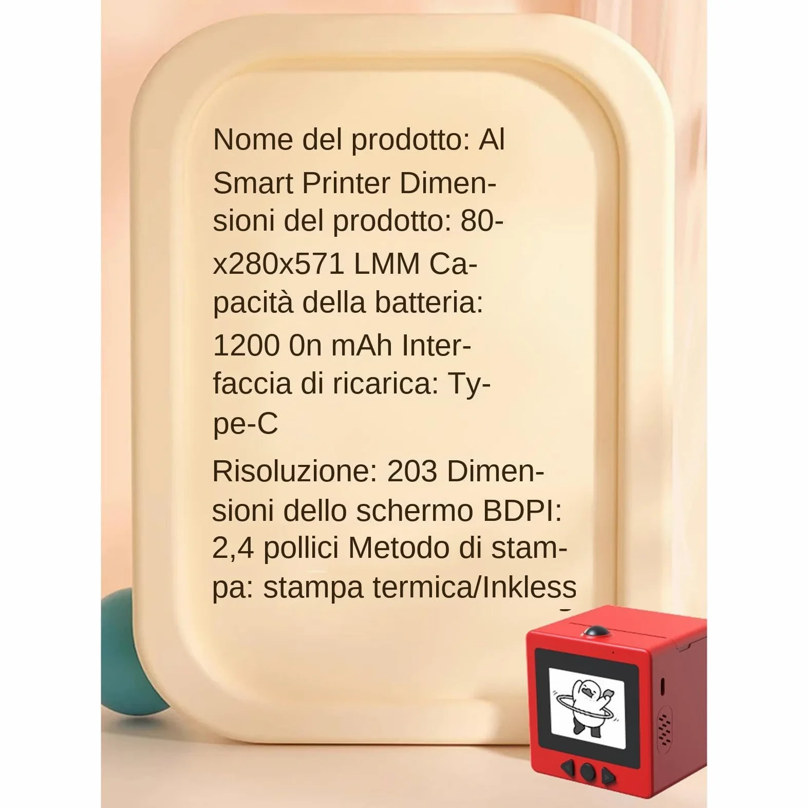 Stampante Per Adesivi - Scatola Di Stampa Portatile Senza Inchiostro Ad | Attivazione Vocale AI, Stampante Per Etichette Con Schermo Di Visualizzazione Per La Scuola Sul Posto Di Lavoro A Casa | Disp