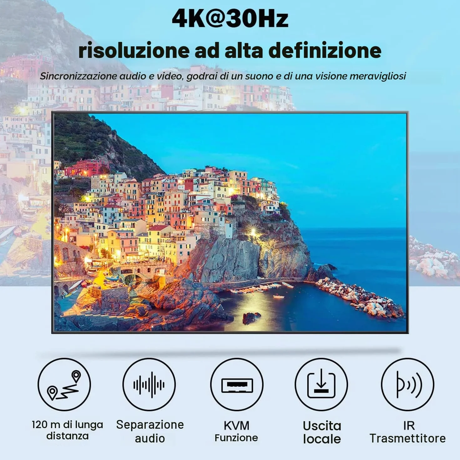KVM EXTENDER 4K 120M Ricevitore, Extender 4K HDMI KVM Extender via Cat5e/6 cavo Ethernet 120M HDMI USB Extender Video Audio Trasmettitore Ricevitore Supporto Tastiera Mouse