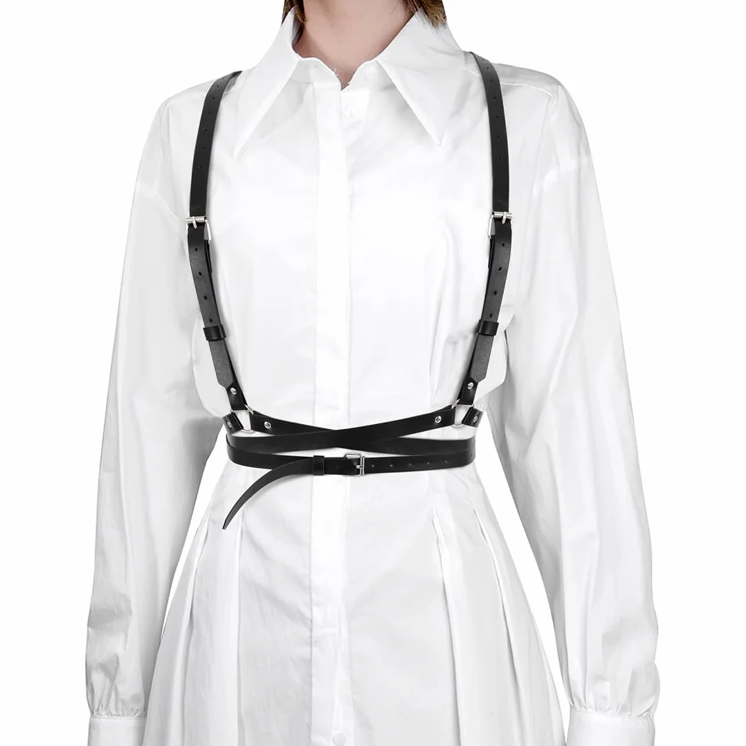 Skórzany uprząż damska z łańcuszkiem gotycka regulowana pasek do ciała na imprezę Rave Halloween Costume Cosplay