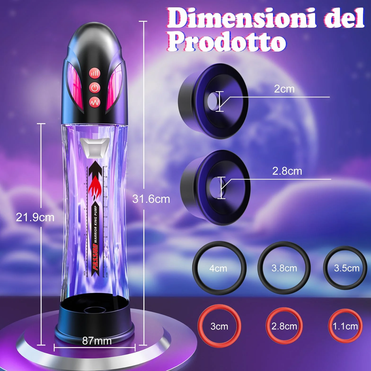 Pompa Pene Uomo - Pompe per Ingrandimento Pene 4 Modalità Pressione 4 Aspirazione Masturbatore Maschile Giocattoli Sessuali con Cockring Anelli Silicone