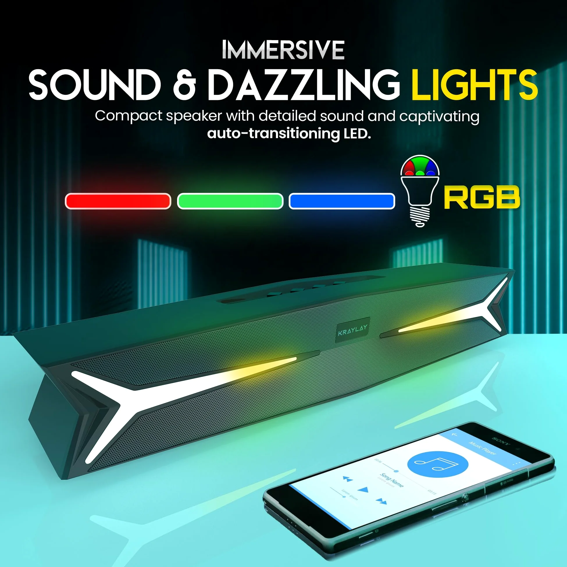 Soundbar desktop per computer da 15,5 pollici, soundbar Bluetooth con luci LED RGB, bassi trasparenti, AUX, USB, USB-C, soundbar per proiettori, TV, smartphone, console di gioco e laptop