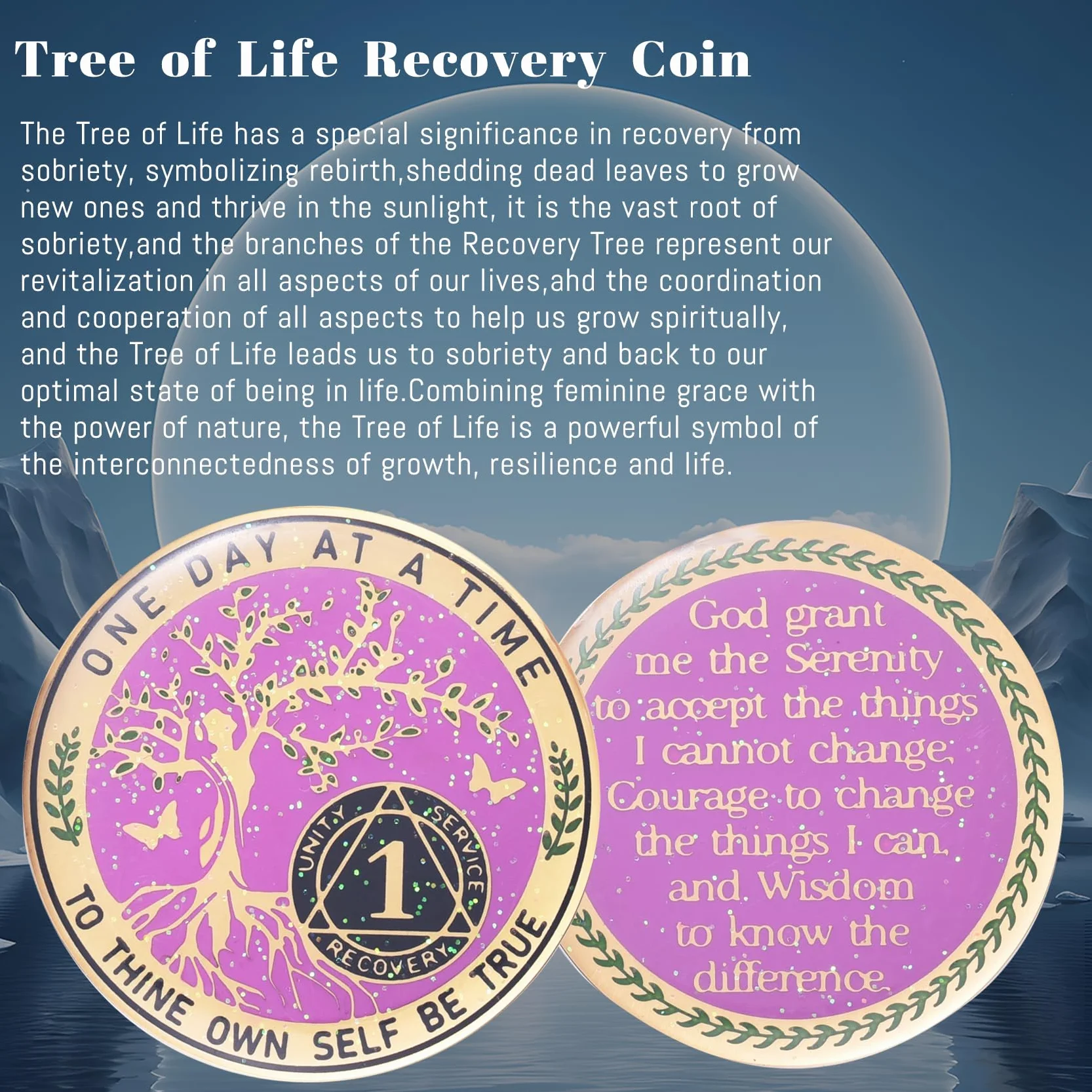 Moneta di sobrietà AA chip Medaglione Albero della vita Recupero Anniversario Regalo Alcolisti Anonimo