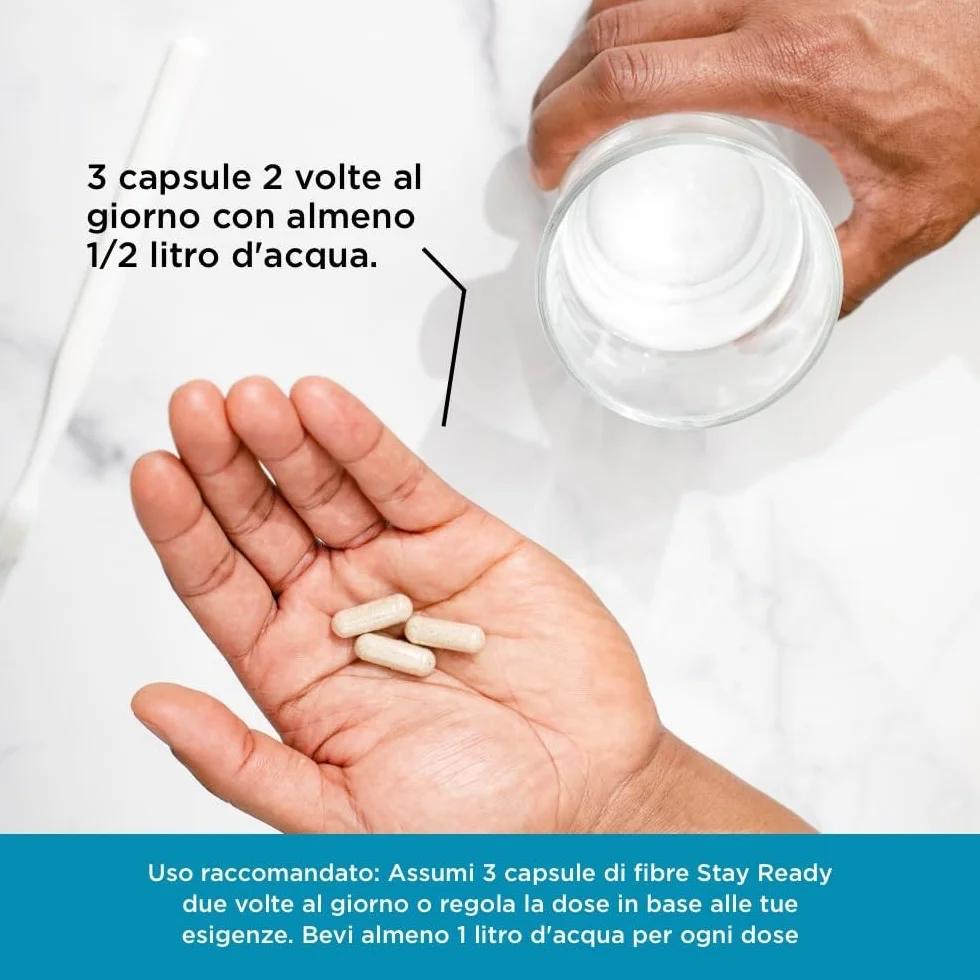 Pure for Men Integratore Alimentare di Fibre Stay Ready, 120 Capsule Vegane, Regolarità Intestinale