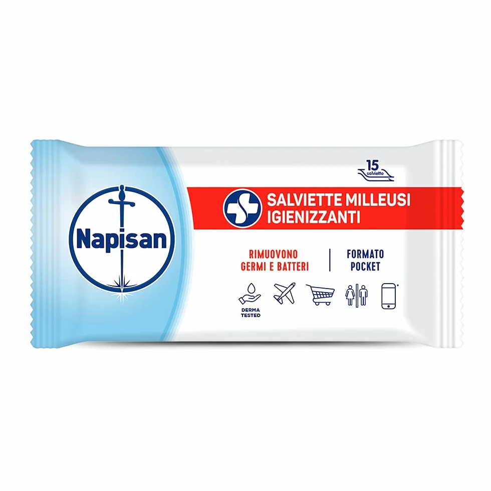 Napisan Salviette Igienizzanti Biodegradabili, Confezione da 14x15, Igienizzante Multisuperfici
