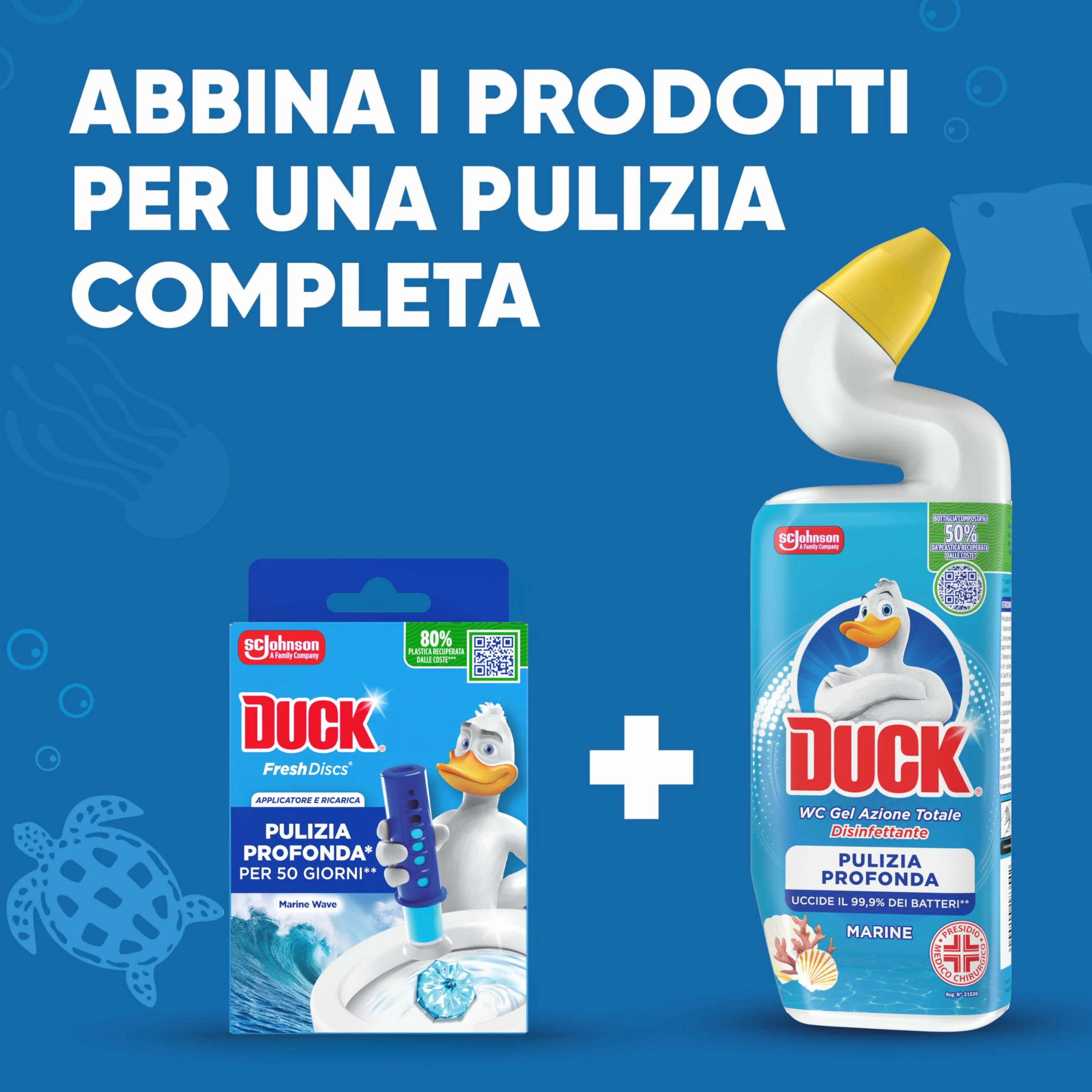 Duck Fresh Discs Detergente Bagno con Applicatore Dischi Gel Igienizzanti WC Profumo Brezza Marina 18 Dischetti Gel