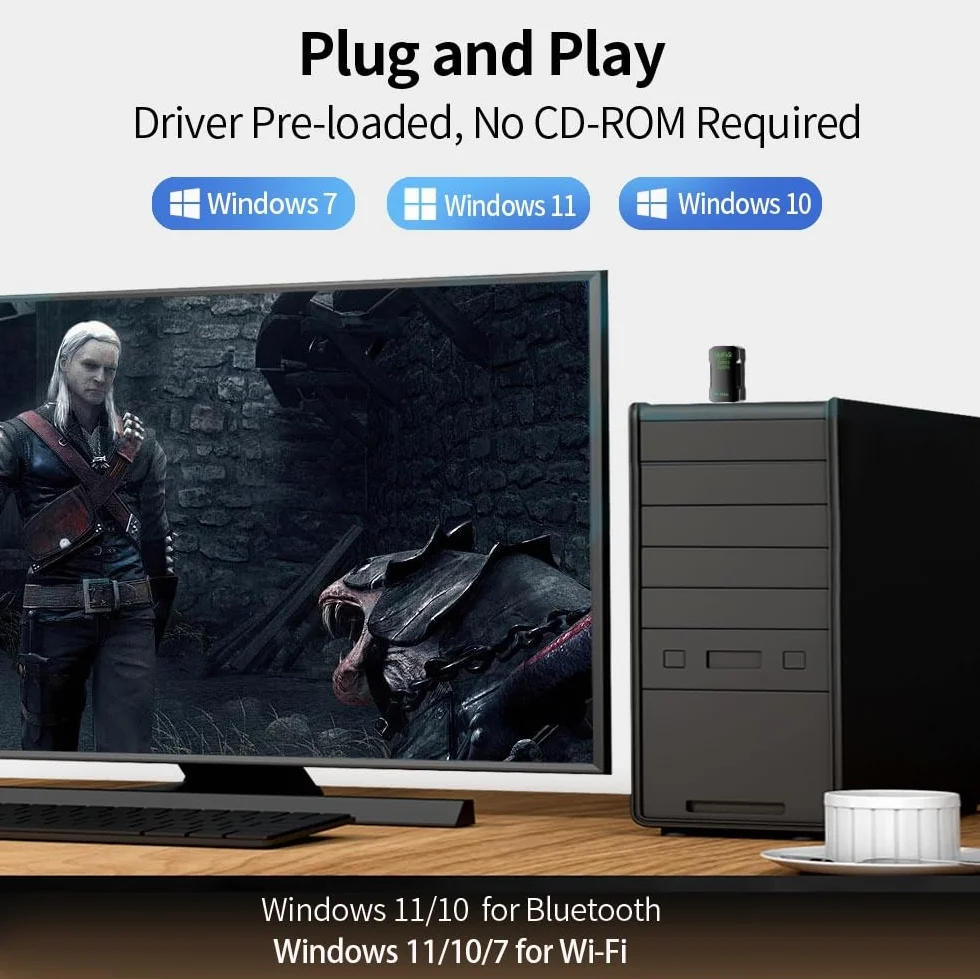 Adattatore WiFi 6 Bluetooth 5.4 USB 2in1, WiFi e Bluetooth dual band 2,4/5GHZ ax900Mbps per PC/laptop/desktop, mini USB senza driver, supporta Windows10/11 (802.11ax)