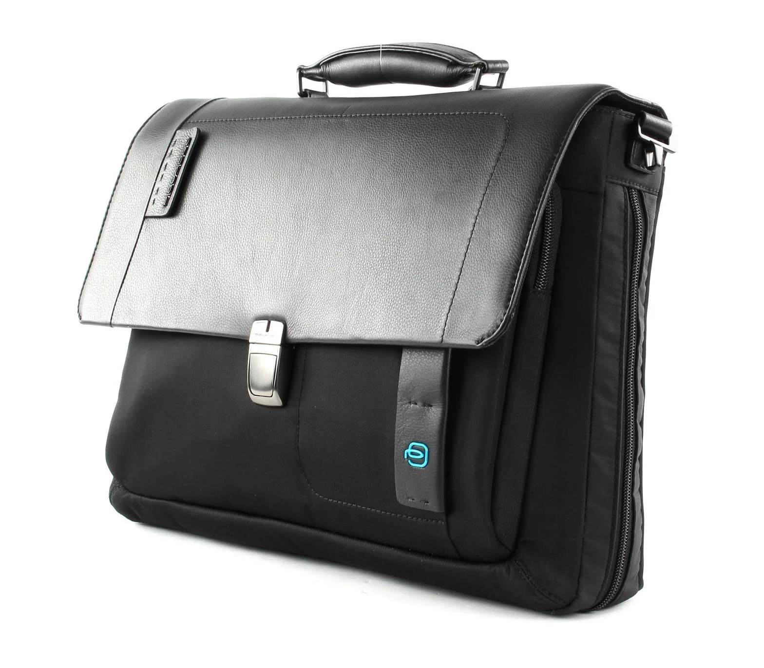 PIQUADRO P16 Cartella con patta ed espansione in pelle e tessuto porta PC 15" ad uno scomparto