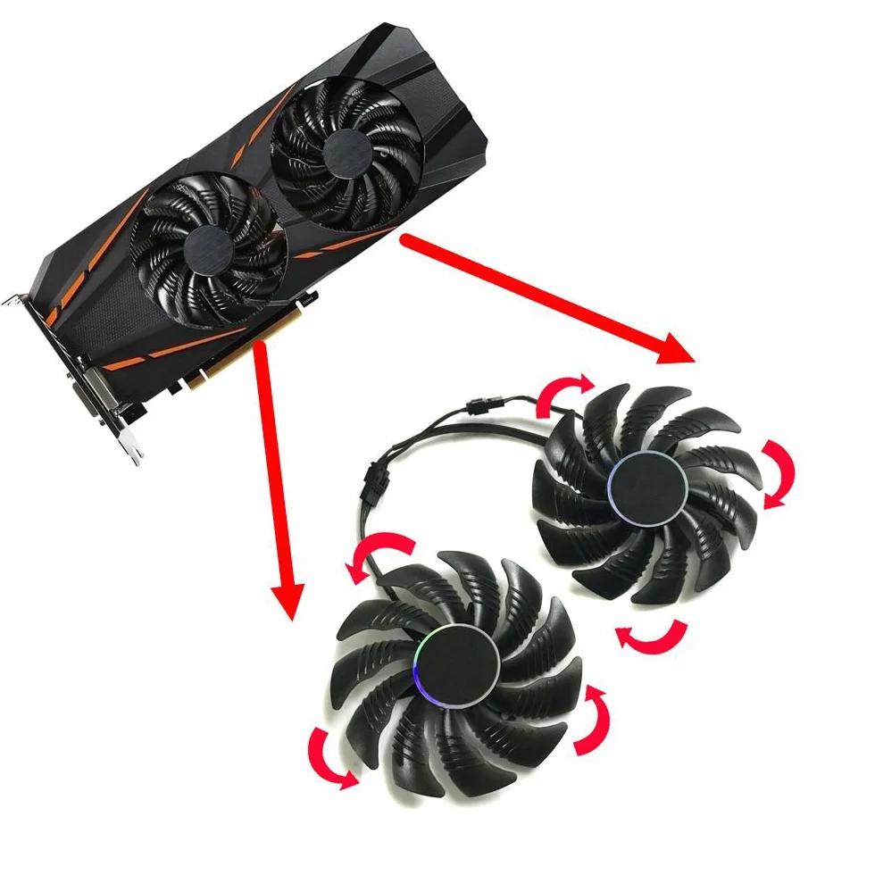 2 Pcs/lot T129215SU Graphics Card Fan for GIGABYTE GTX 1050Ti 1060 1070 RX 470 480 570 580 R9 380X