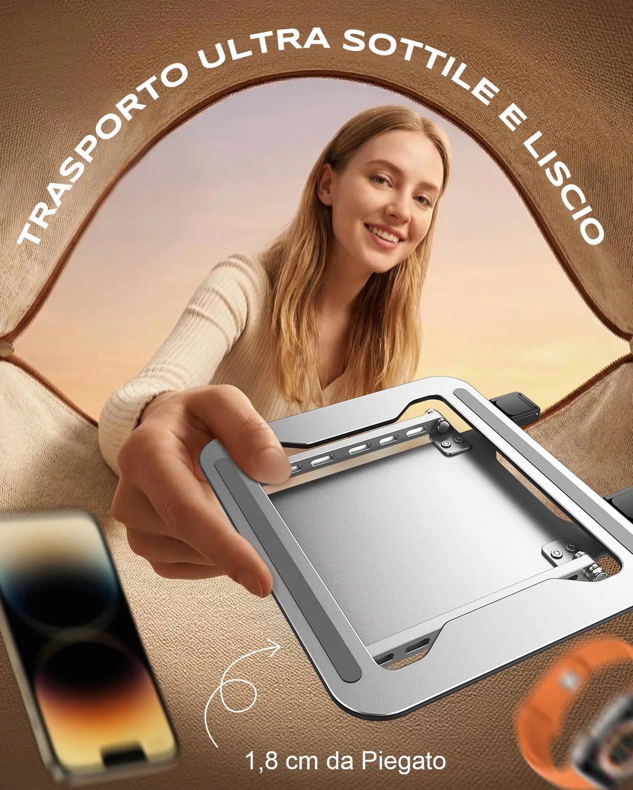 Babacom Ultra-Sottile Supporto PC Portatile, Altezza Regolabile Laptop Stand con Doppia Barra, Design Areato e Pieghevole, Ergonomico Supporto Laptop Compatibile con Portatili e Tablet (10-15.6")