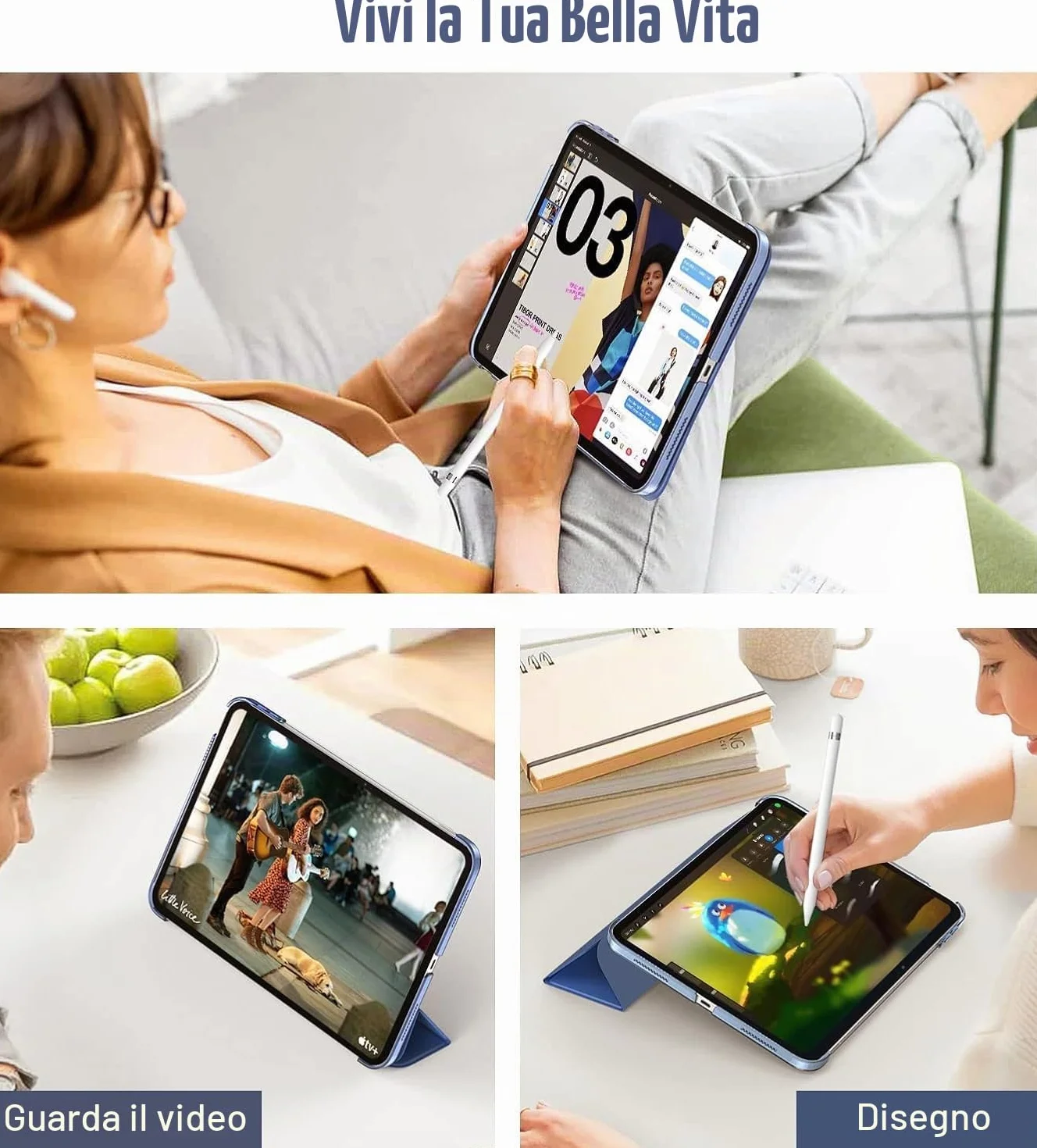 TiMOVO Custodia iPad 11 Gen 2025 A16, iPad 10 Gen 10,9" 2022, Retro PC Rigido Semi-Trasparente, Auto Sveglia/Sonno, Blu Abisso