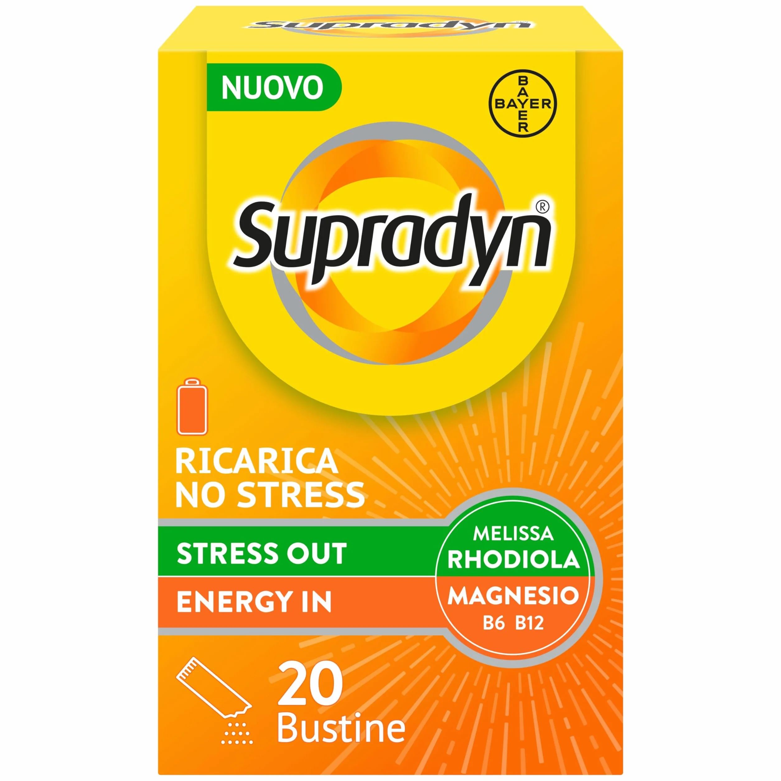 Supradyn Ricarica No Stress Integratore Multivitaminico Antistress Magnesio Vitamine B Rhodiola Rosea Melissa 20 Bustine