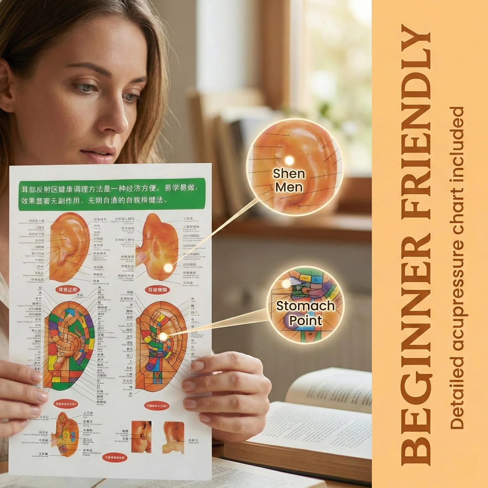 Kit 1200 Cerotti per Orecchie, Ear Seeds per Agopuntura Auricolare con Mappa e Pinzette, 4 Pezzi