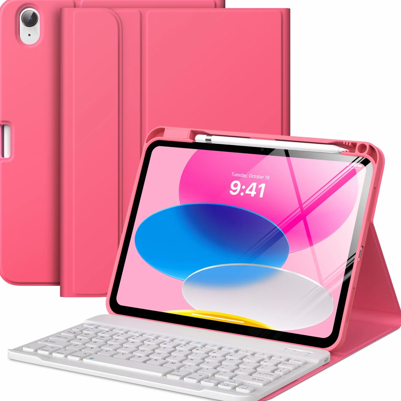 MoKo Custodia con Tastiera per iPad (A16) 11a Generazione 11 pollici 2025, iPad 10a Generazione 10,9 pollici con Supporto per Matita, Tastiera Bluetooth Staccabile Multi-Angolo, Rosa