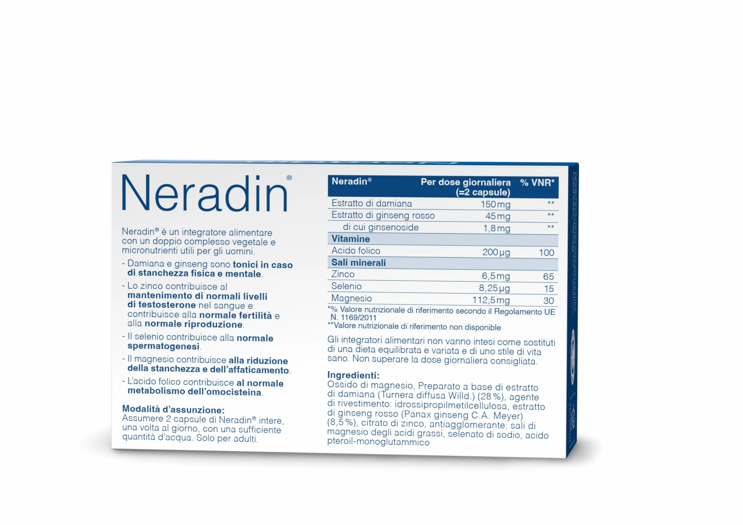 Neradin 56 compresse: Complesso di micronutrienti con damiana, ginseng rosso, zinco, selenio, magnesio e acido folico