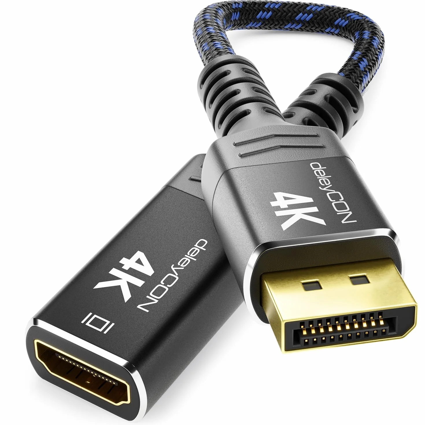 deleyCON 4K Adattatore DisplayPort a HDMI (Per Monitor/TV/Proiettori) - 4K@60Hz - Da Connettore DP Maschio a Porta HDMI Femmina - per Computer, PC e Schede Grafiche - Nero