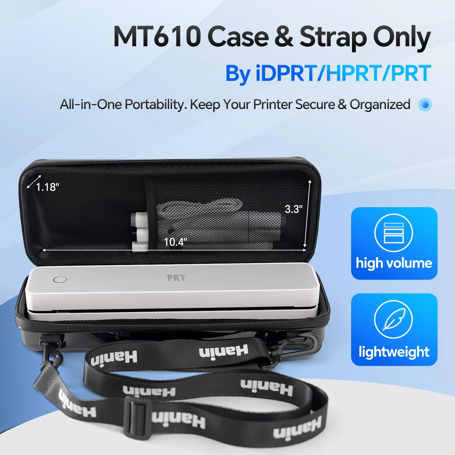 iDPRT MT610 Custodia da trasporto PRT HPRT stampante termica portatile, MT610 Pro Electronics Organizer da viaggio per stampante e accessori, solo borsa nera e tracolla