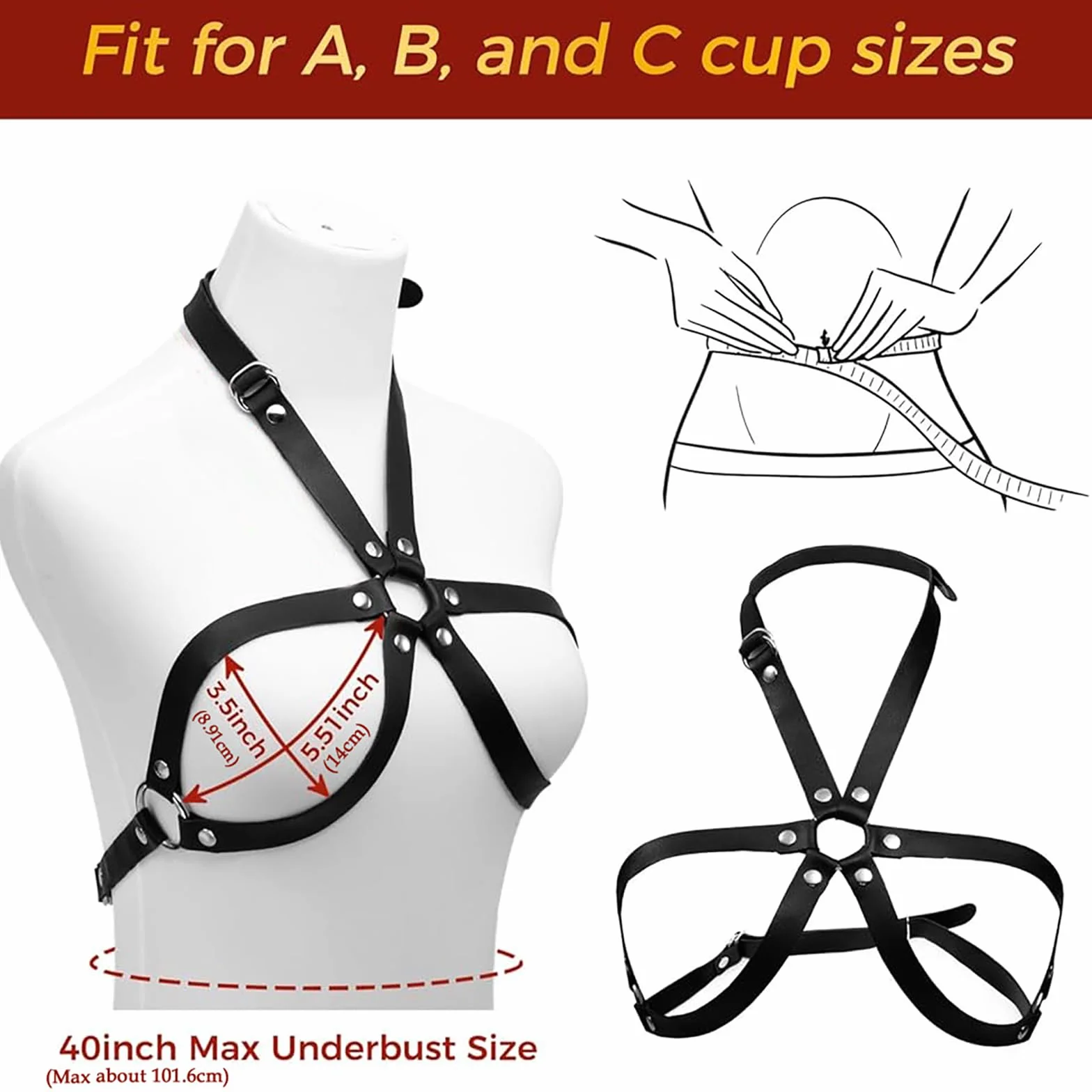 Bdsm Cuoio Bondage Imbracatura Seno Regolabile Set Coppie Sesso Estremo Giochi Letto Costrizione (Black)