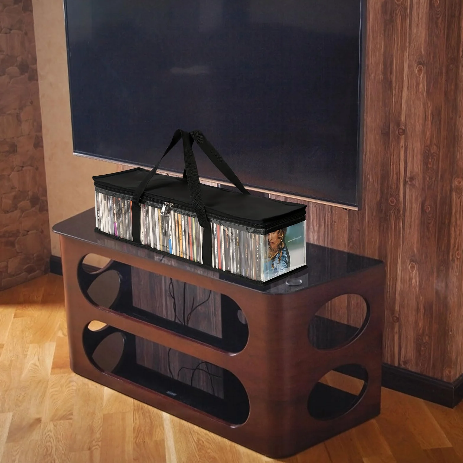 Amexo Borse Porta Portatile per CD Sacchetti di Grande capacità per Dvd Custodia in PVC Trasparente con Manici per CD Album Videogiochi Libri (2)