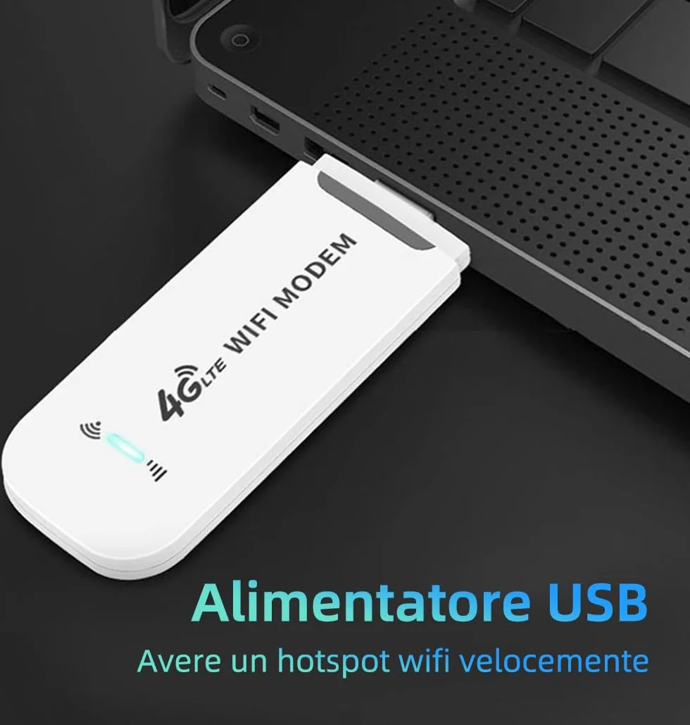 Modem Sim 4g LTE Wifi Portatile, Spina USB, Router Wireless da 150 Mbps con Supporto per Slot per Schede SIM, Supporto per Hotspot da Viaggio Portatile LTE B1/B3/B7/B8/B20/B38/B40/B41 white