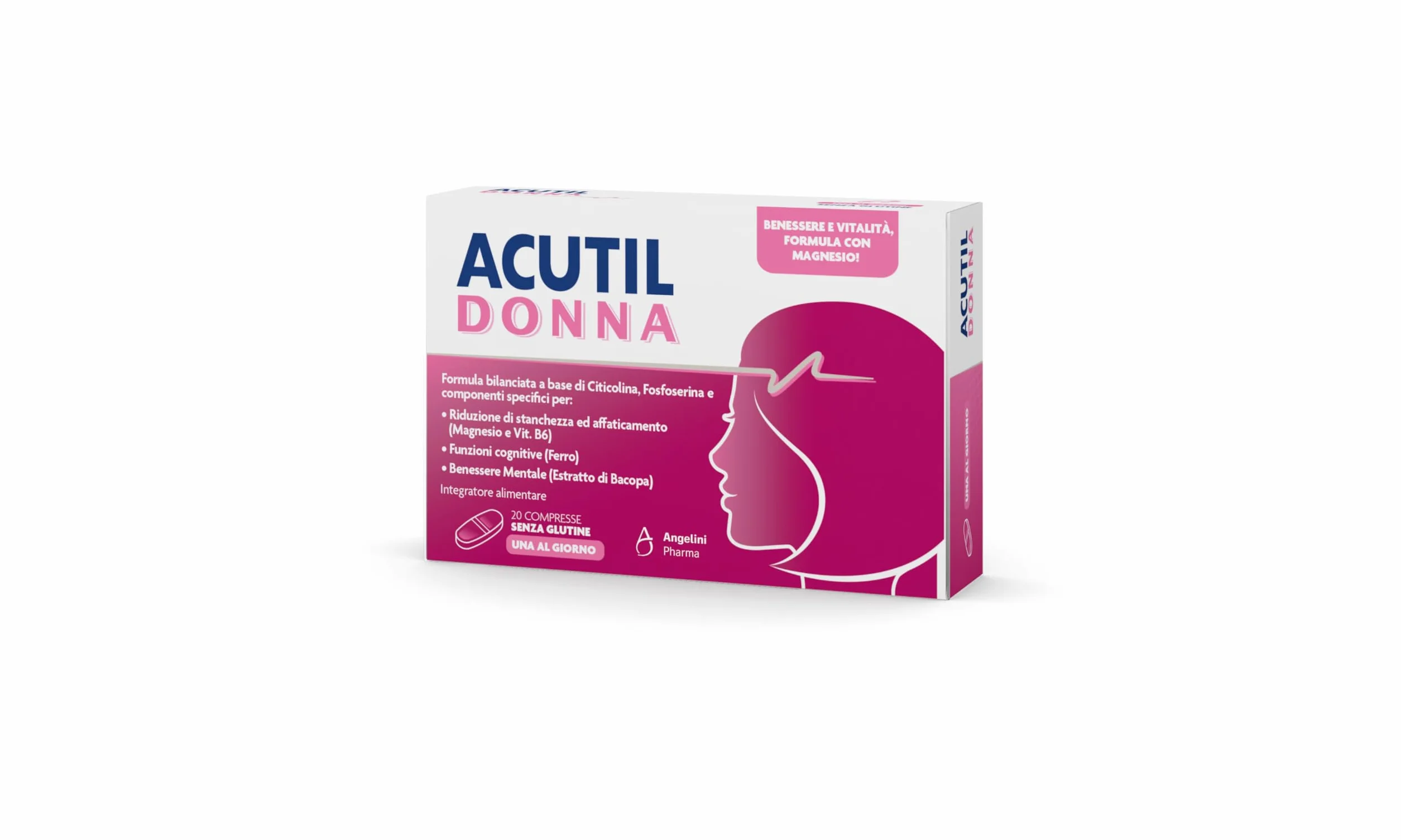 Acutil Donna Integratore Alimentare con Magnesio, Vitamina B6 e Ferro, 20 Compresse
