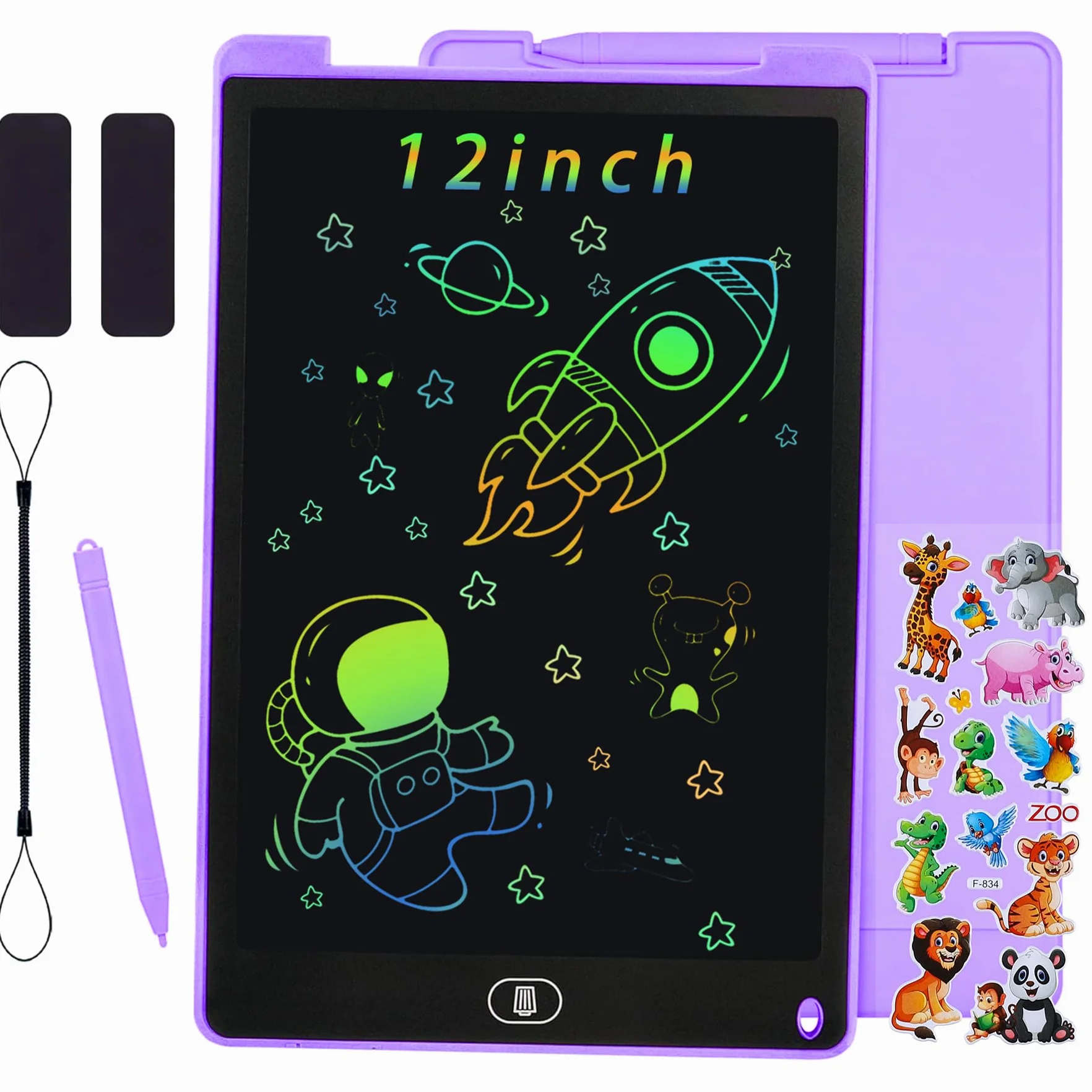 Tavoletta da Scrittura LCD 12 Pollici Colorata per Bambini, Tavolo da Disegno Cancellabile Portatile, Viola