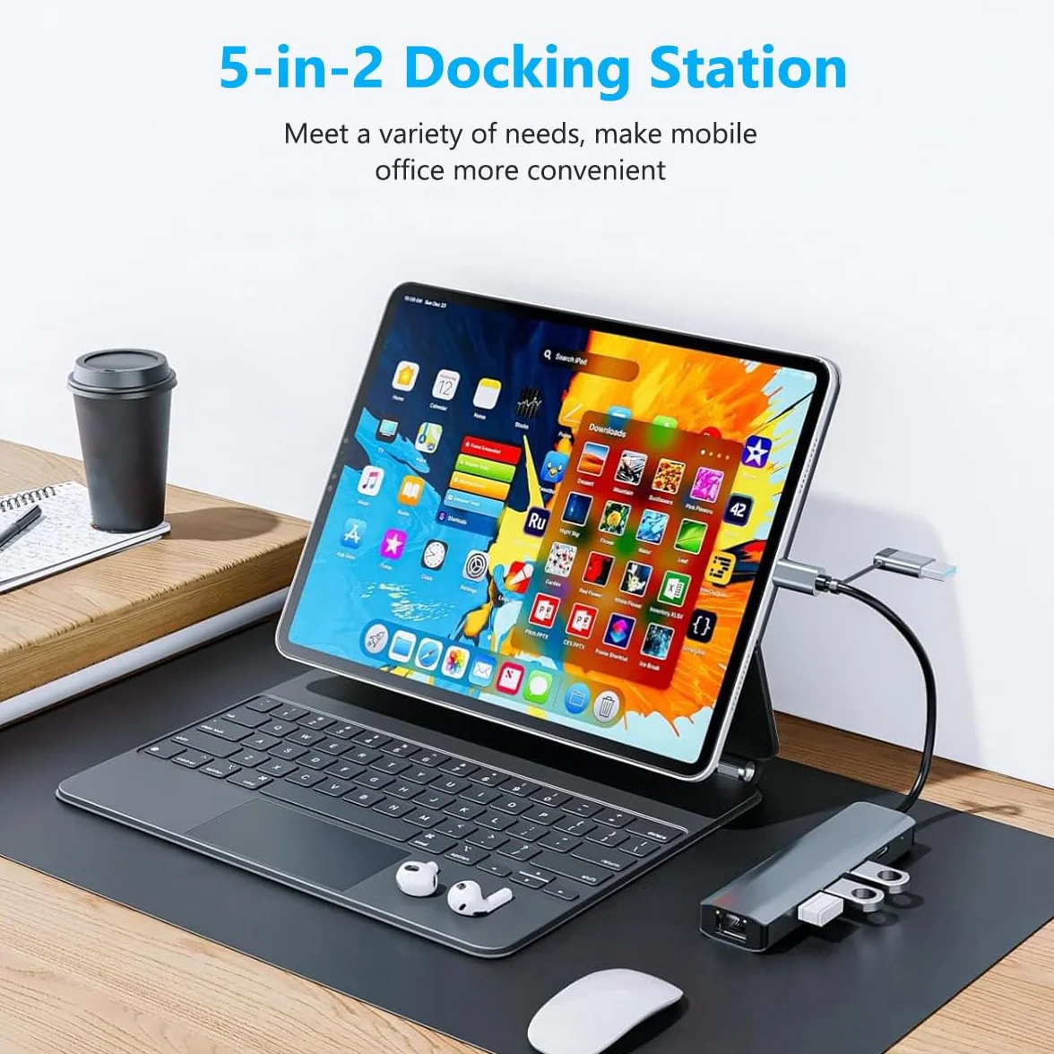 5 IN 2 Adattatore USB Ethernet Gigabit RJ45, Hub Ethernet LAN con 3 Porte USB 3.0 e Ricarica Tipo C PD,Connessione Stabile e Compatibile con Windows macOS Linux Chromebook