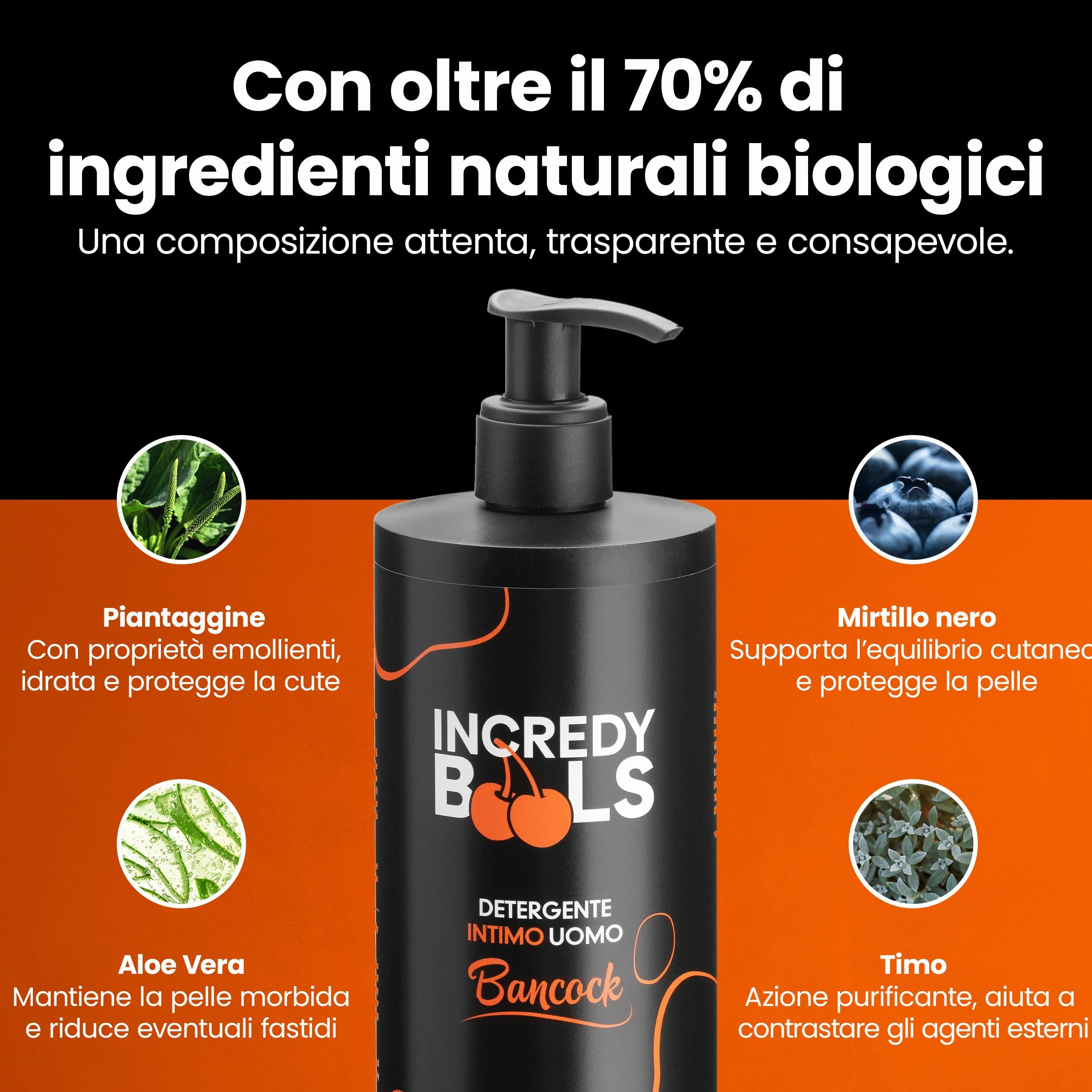 Incredy BooLS Detergente Intimo Uomo pH 5.5 Fisiologico Ipoallergenico Carbone Vegetale 500 ml Made in Italy