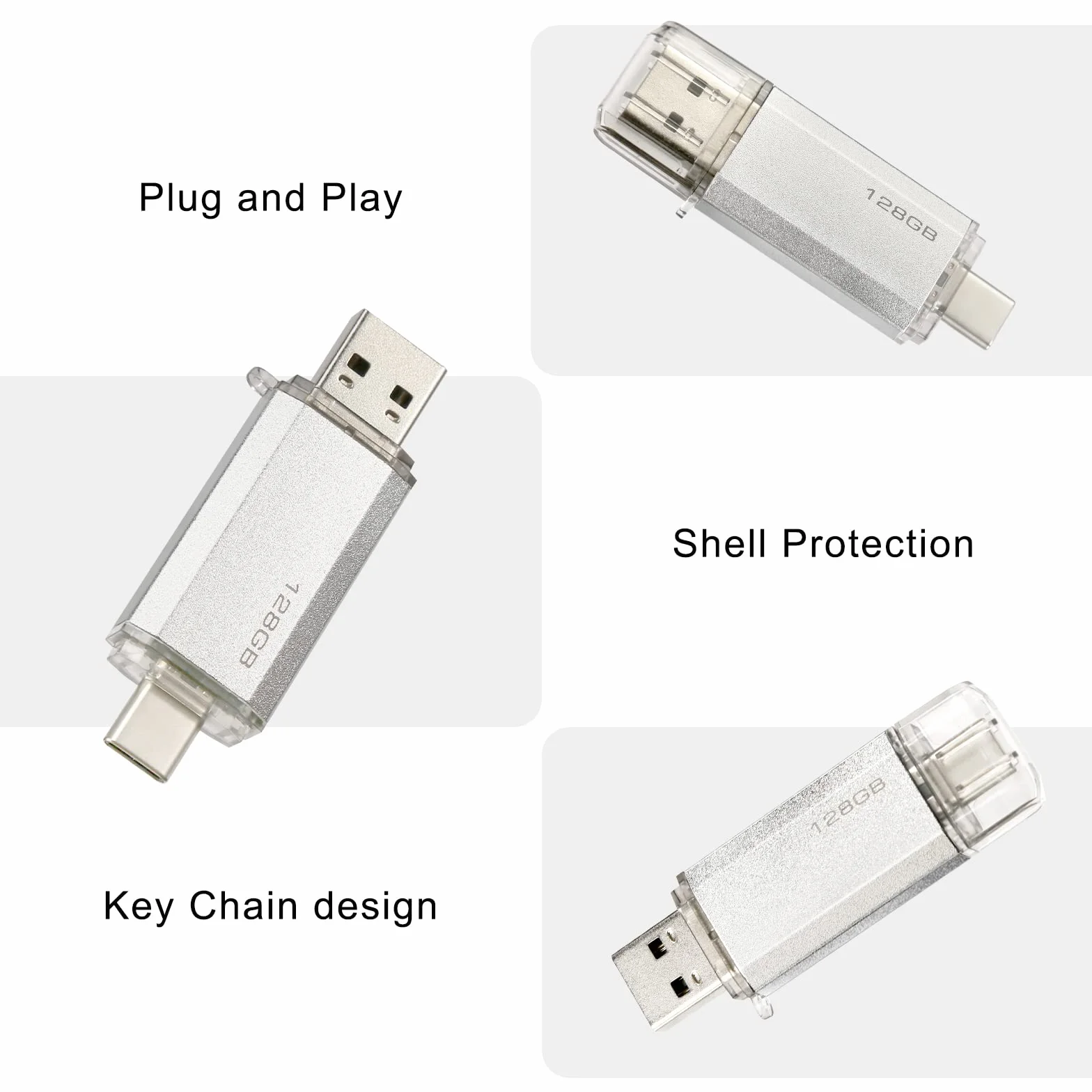 Xiaomi Chiavetta USB 2-in-1 128GB Type C Pendrive Flash Drive OTG Penna USB Silver