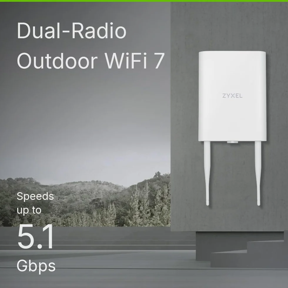 Zyxel WiFi 7 BE5100 Access Point Wireless Esterno | Protezione IP55 | 2,5 Gb 4-Stream Dual-Radio | Piccole Imprese | Smart Mesh MLO | Iniettore PoE Incluso | App Nebula, Cloud o standalone [NWA55BE]